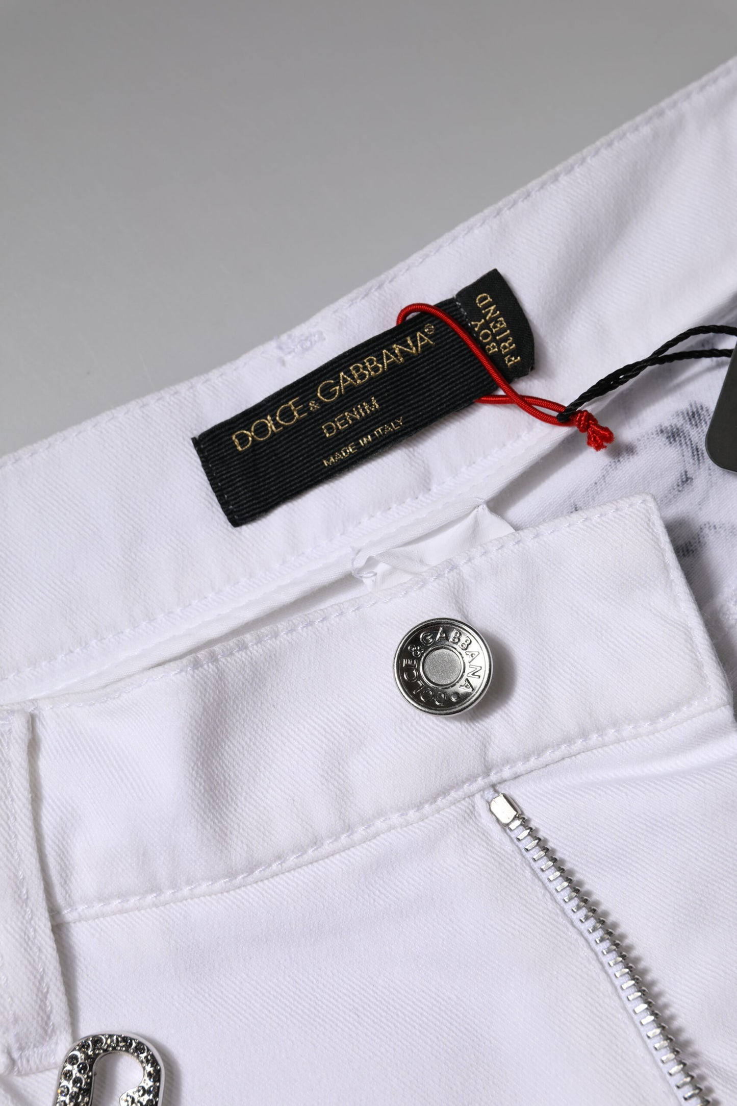 Dolce & Gabbana White Printed Embellished Skinny Denim Jeans