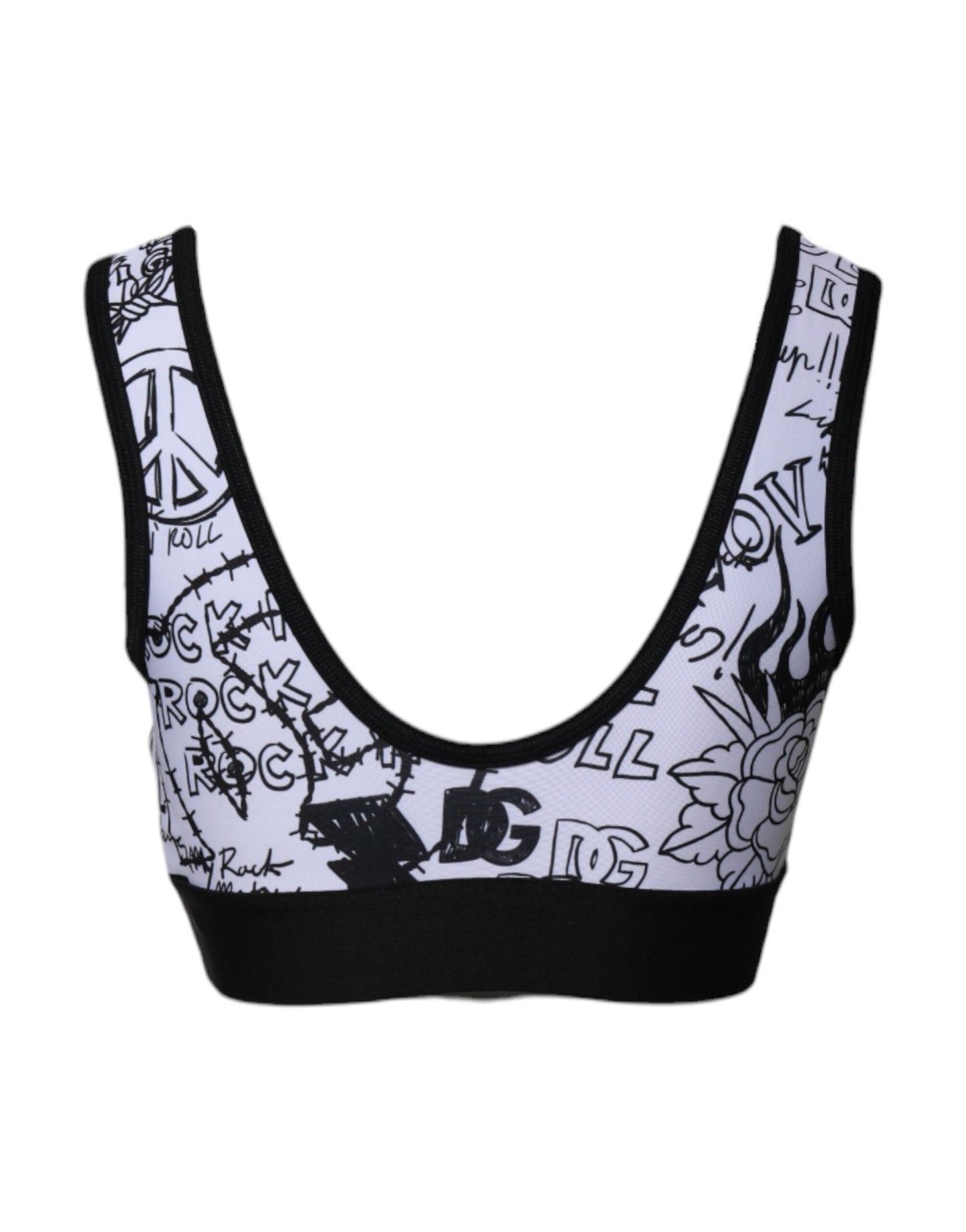 Dolce & Gabbana White Graffiti Print Logo Band Sports Bra Top