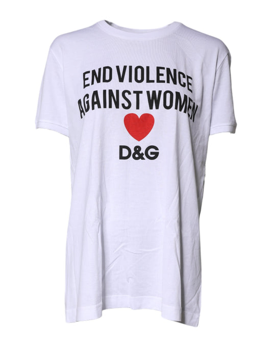 Dolce & Gabbana White Cotton Printed Round Neck Top T-shirt