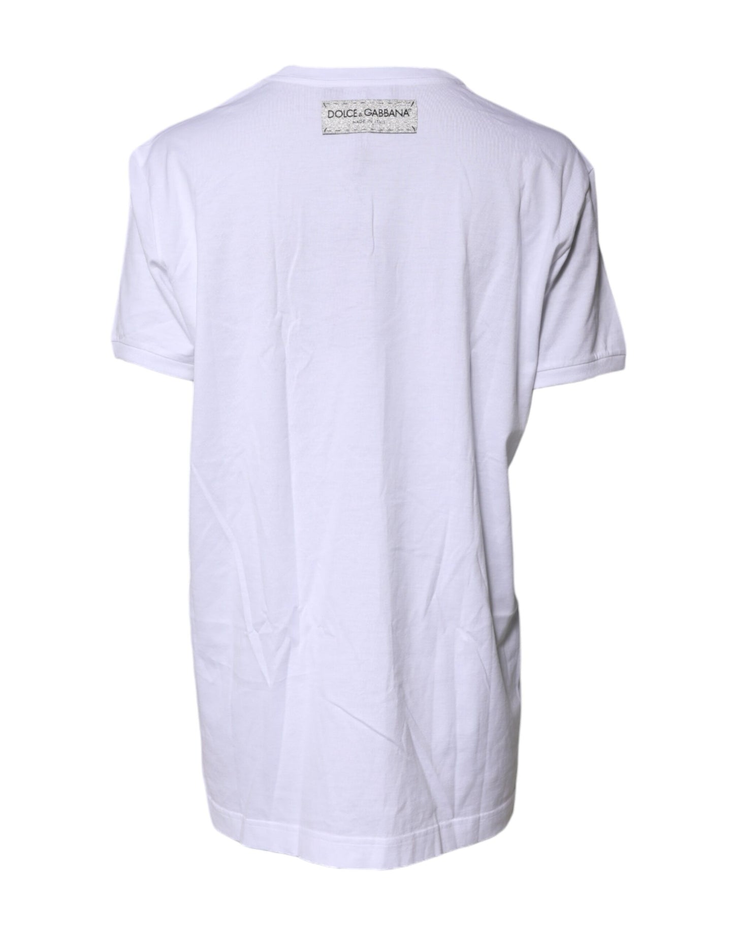 Dolce & Gabbana White Cotton Printed Round Neck Top T-shirt