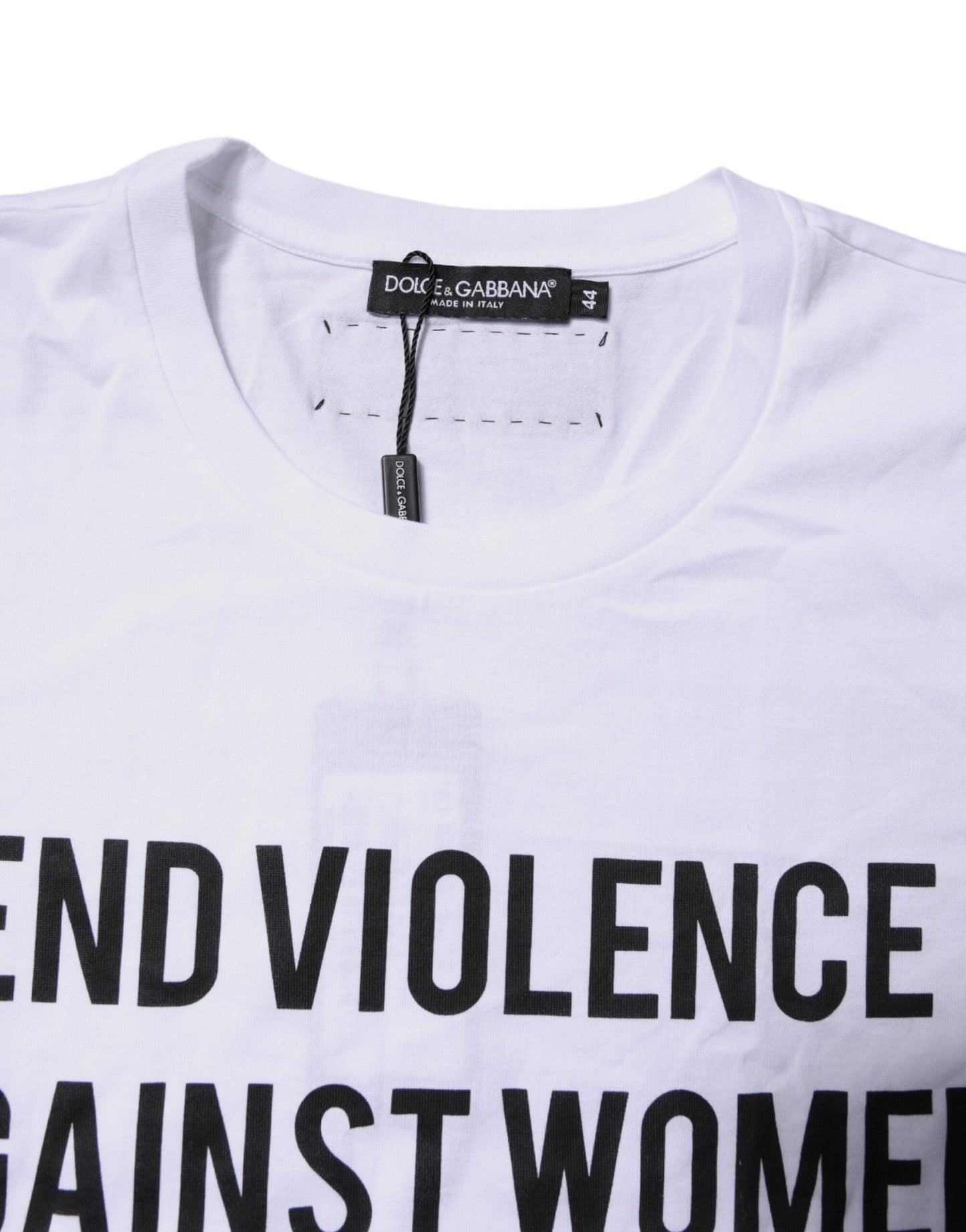 Dolce & Gabbana White Cotton Printed Round Neck Top T-shirt