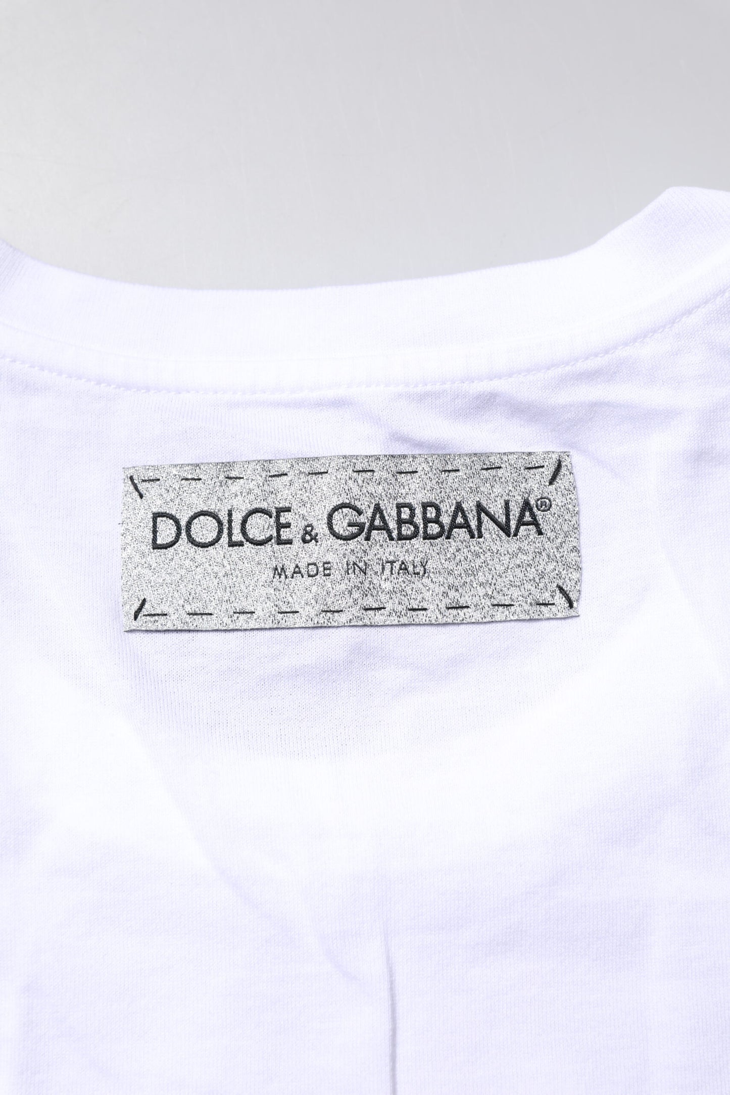 Dolce & Gabbana White Cotton Printed Round Neck Top T-shirt
