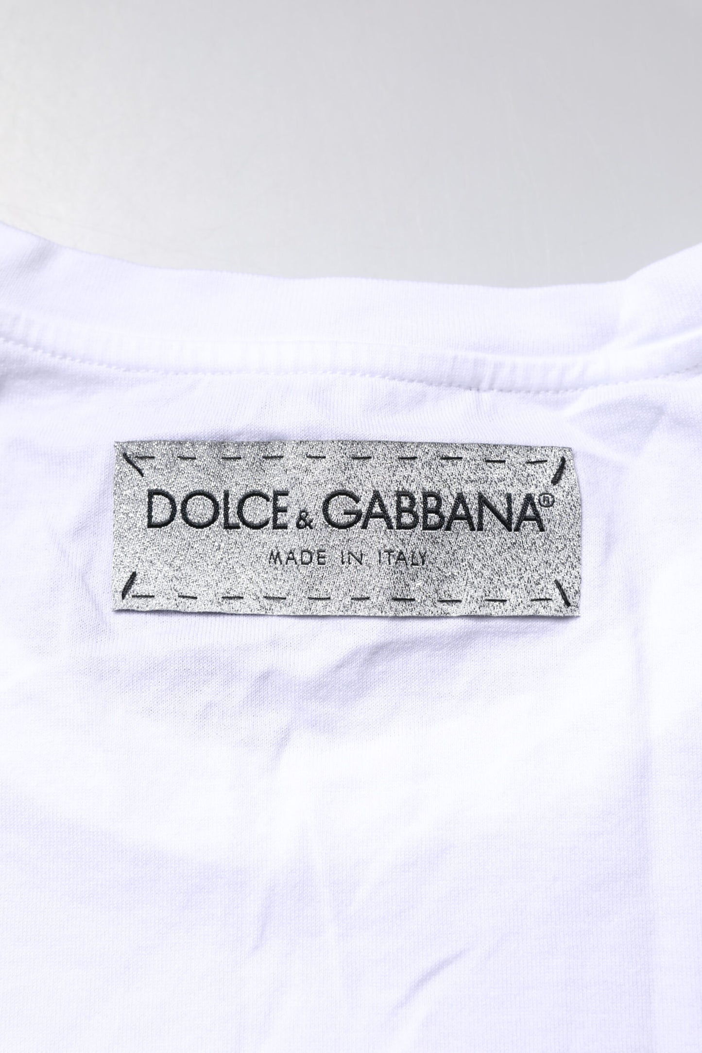 Dolce & Gabbana White Cotton Printed Round Neck Top T-shirt