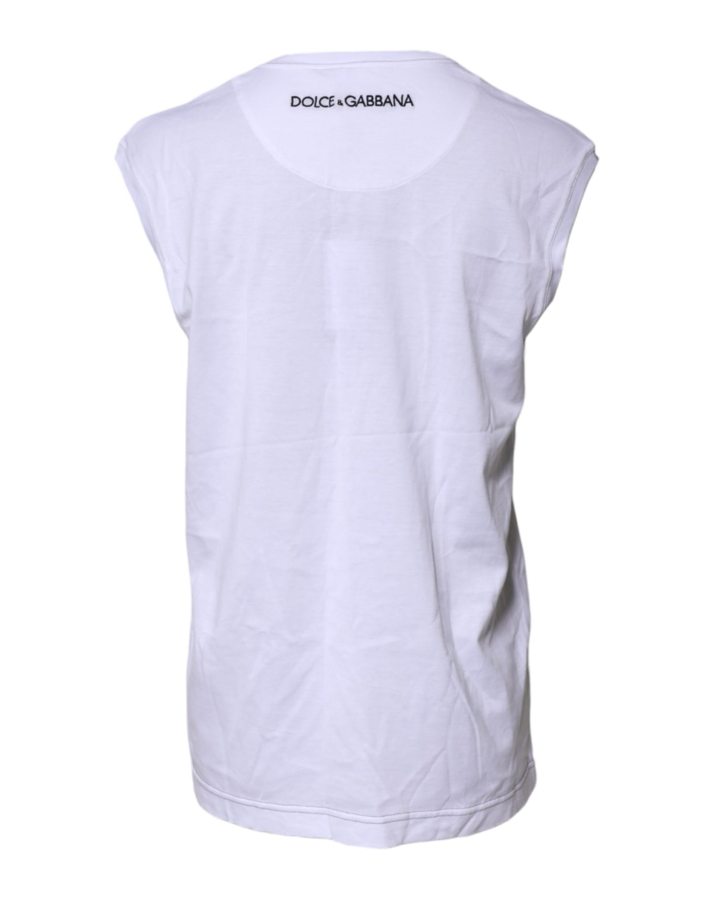 Dolce & Gabbana White Cotton Sleeveless Printed Tank T-shirt