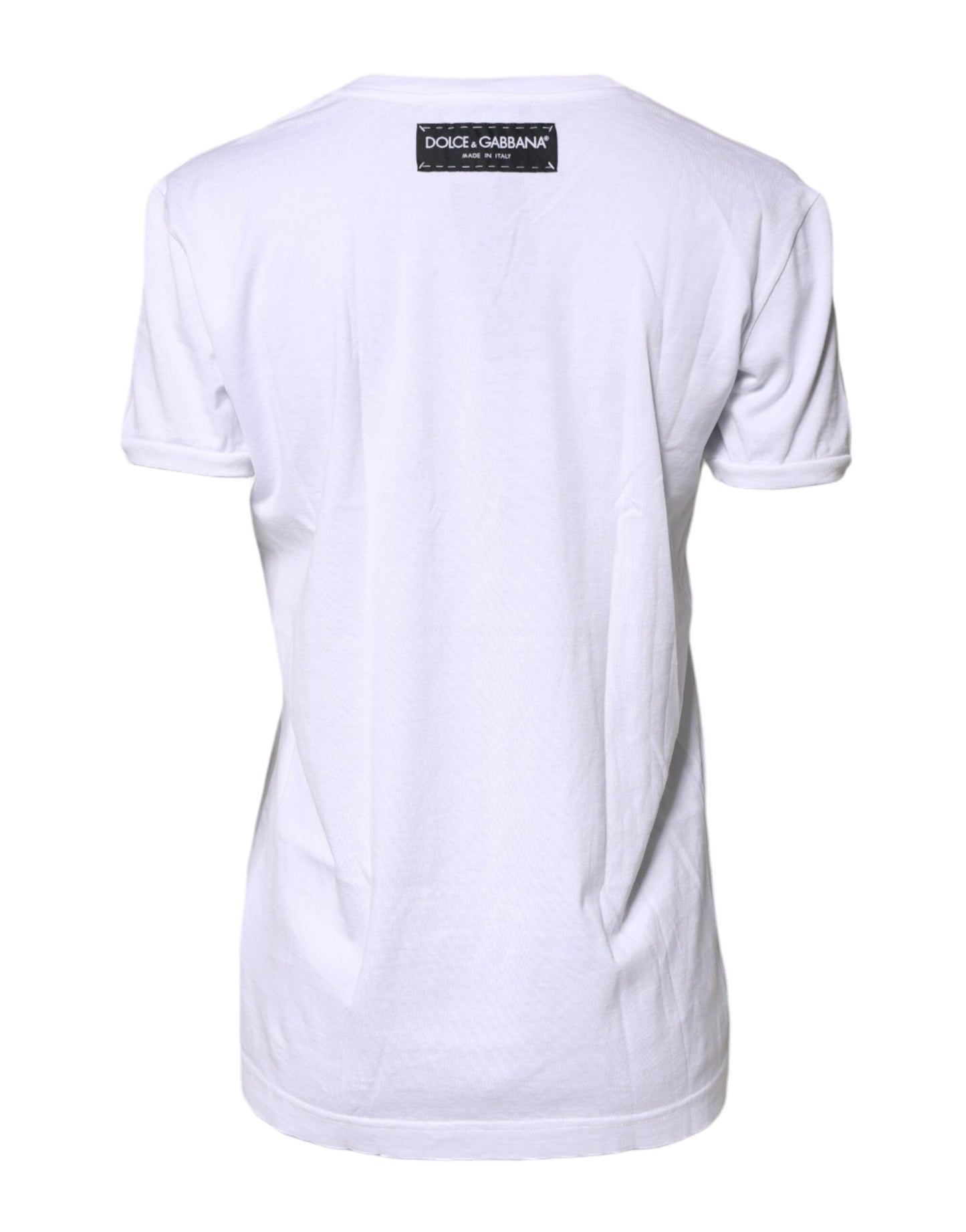 Dolce & Gabbana White Printed Cotton Round Neck Top T-shirt
