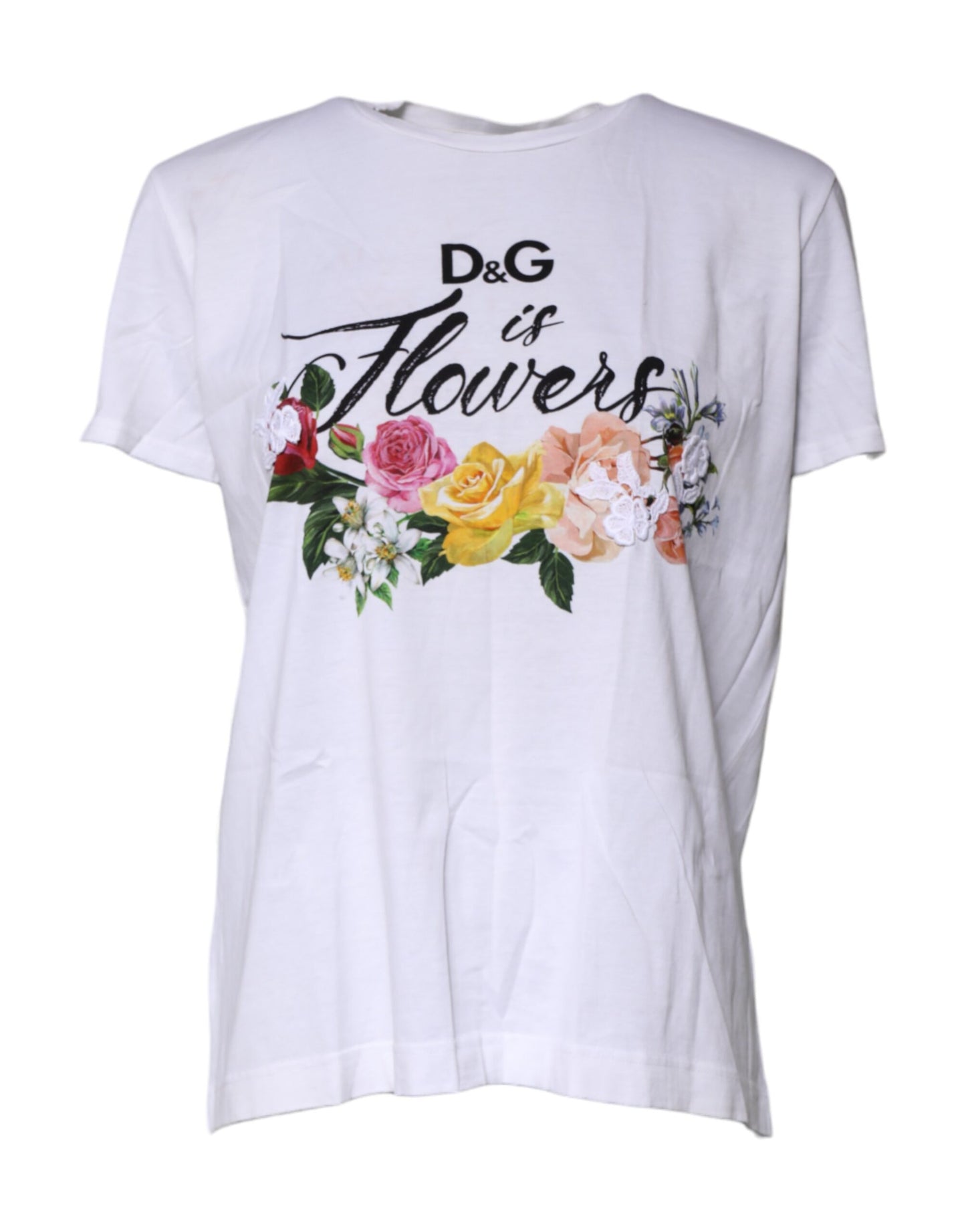 Dolce & Gabbana White Cotton DG Floral Embroidered Top T-shirt
