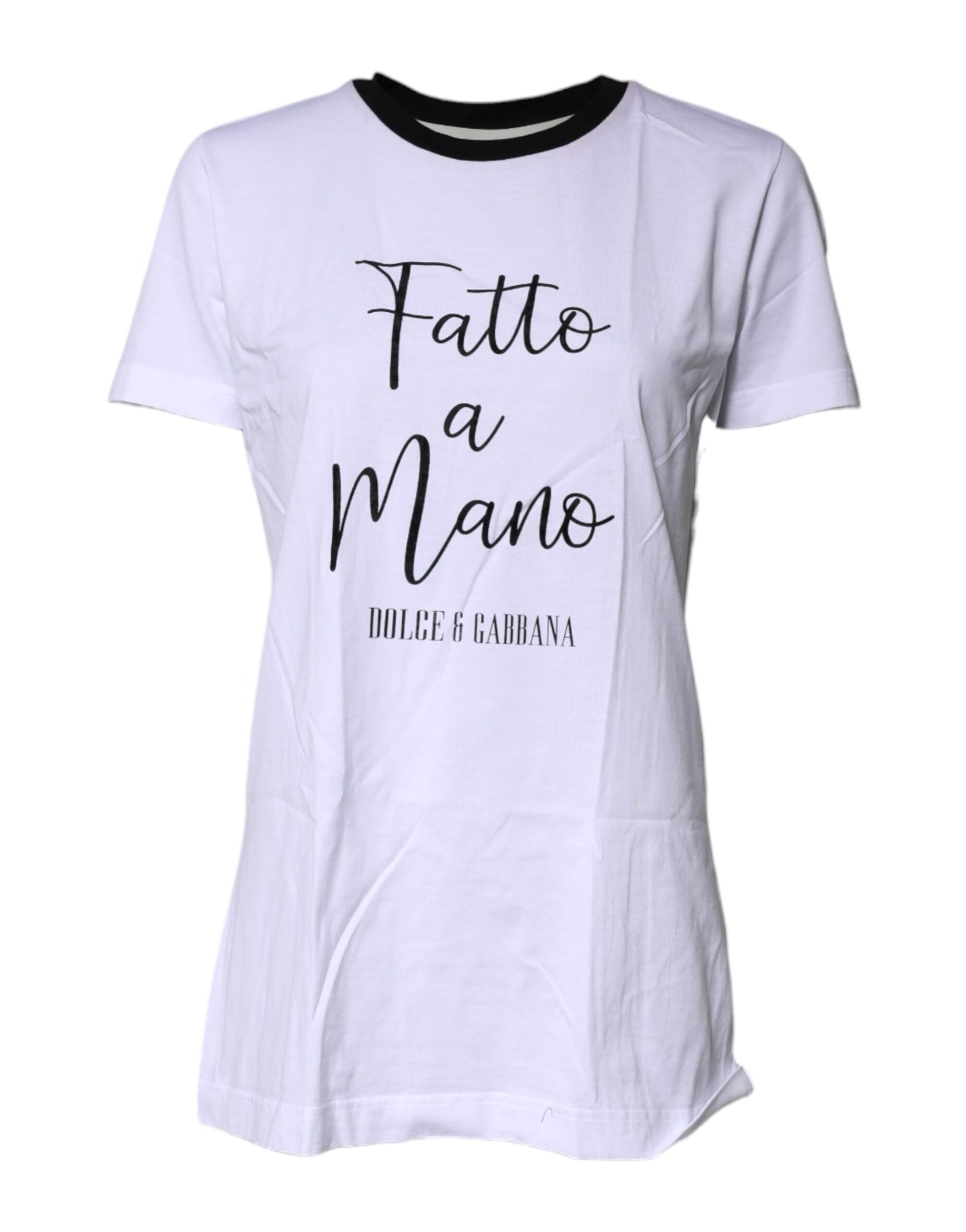 Dolce & Gabbana White Printed Round Neck Top Cotton T-shirt