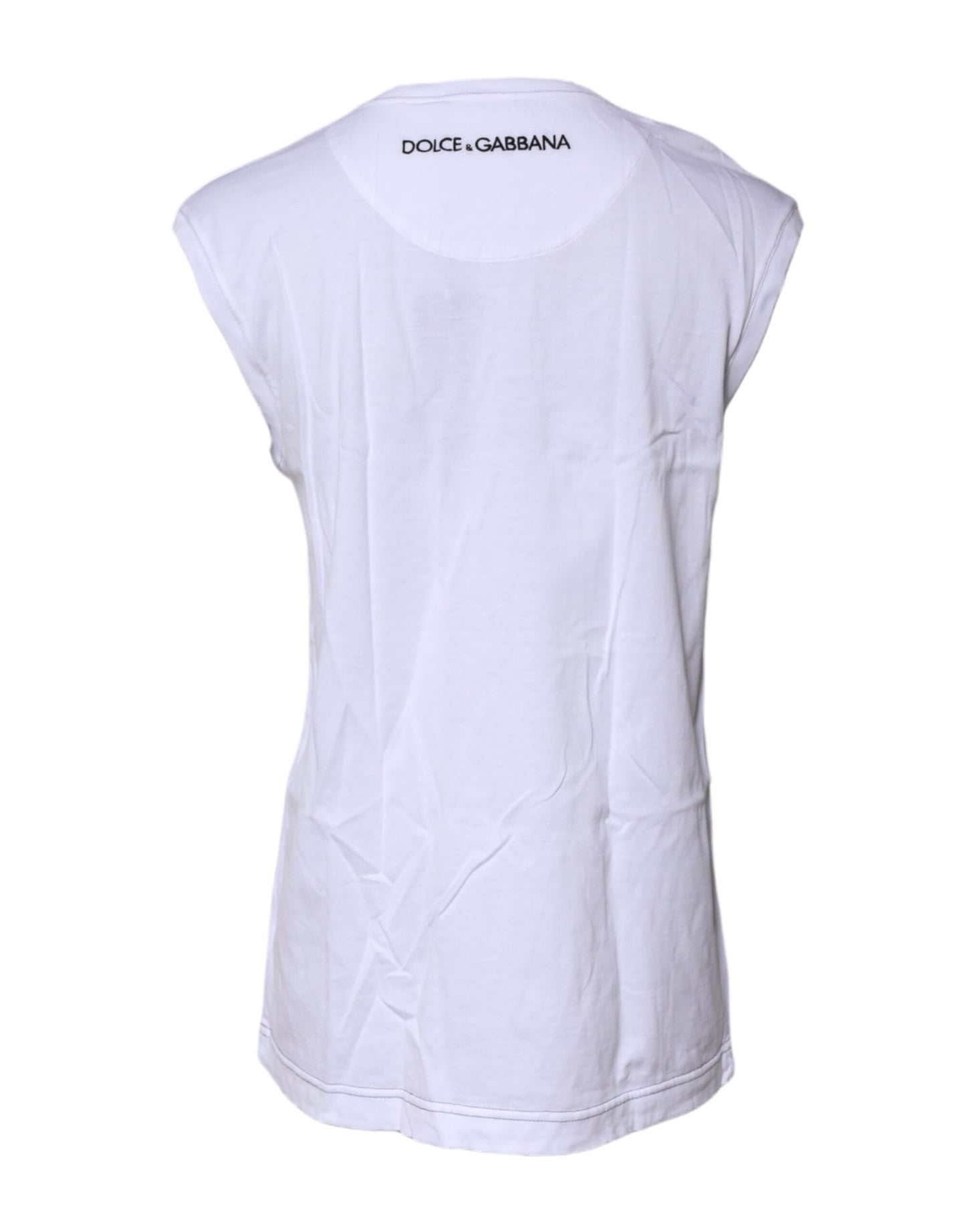 Dolce & Gabbana White Cotton Sleeveless Printed Tank T-shirt