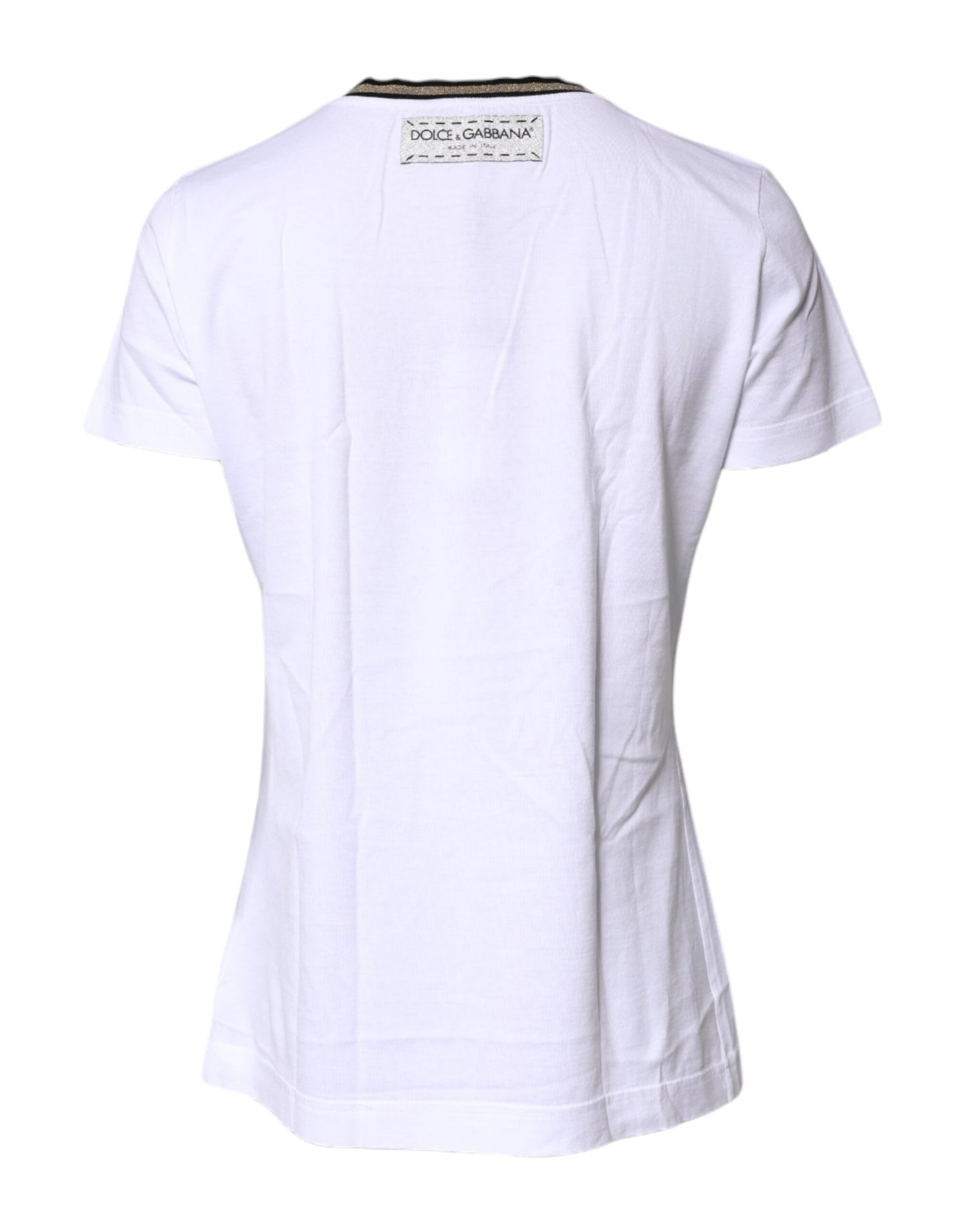 Dolce & Gabbana White Printed Round Neck Top Cotton T-shirt