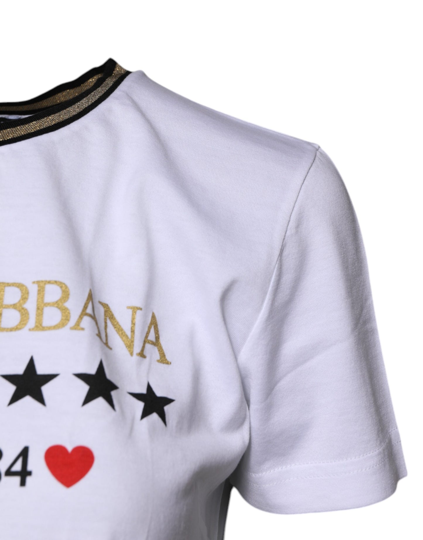 Dolce & Gabbana White Printed Round Neck Top Cotton T-shirt