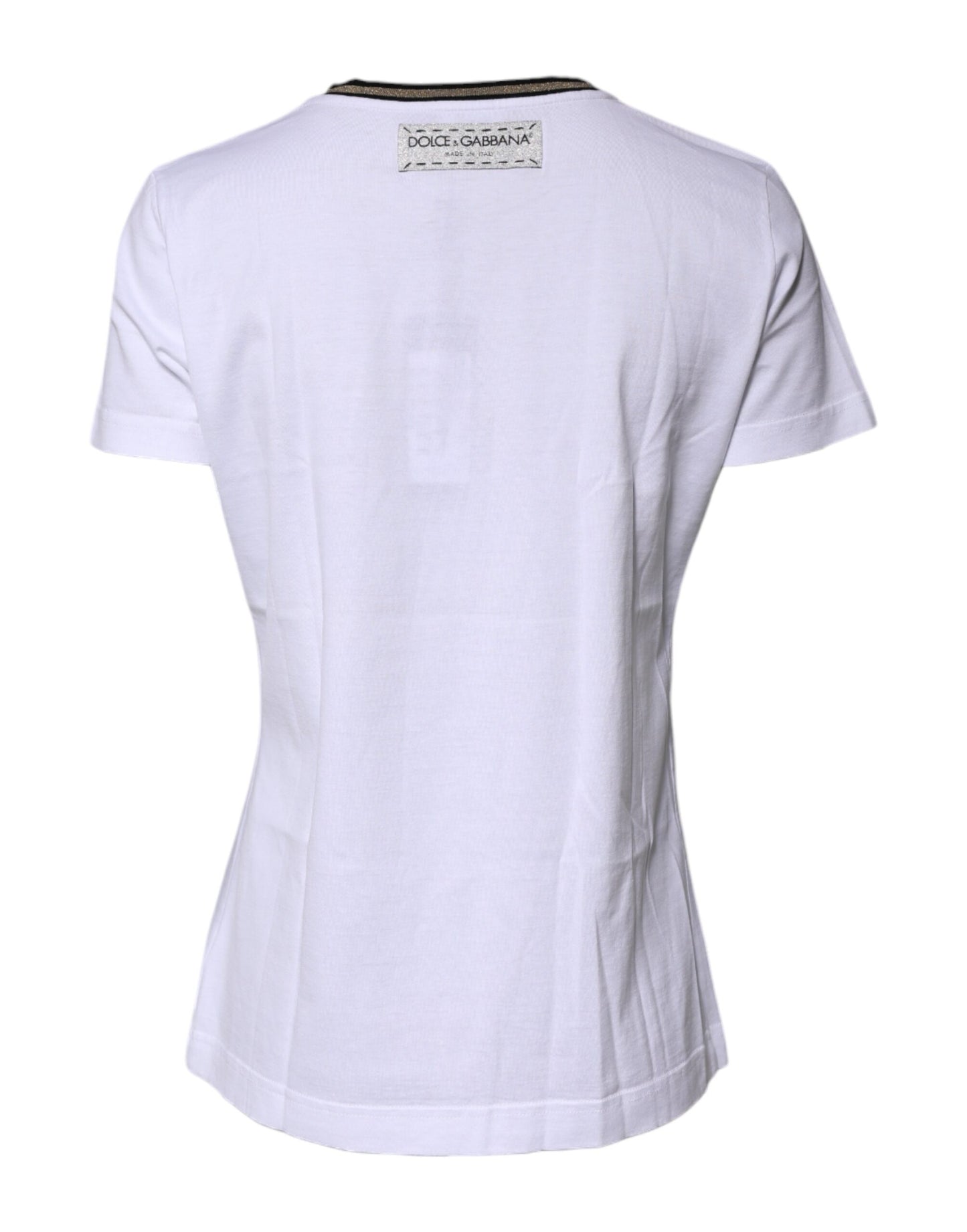 Dolce & Gabbana White Printed Round Neck Top Cotton T-shirt