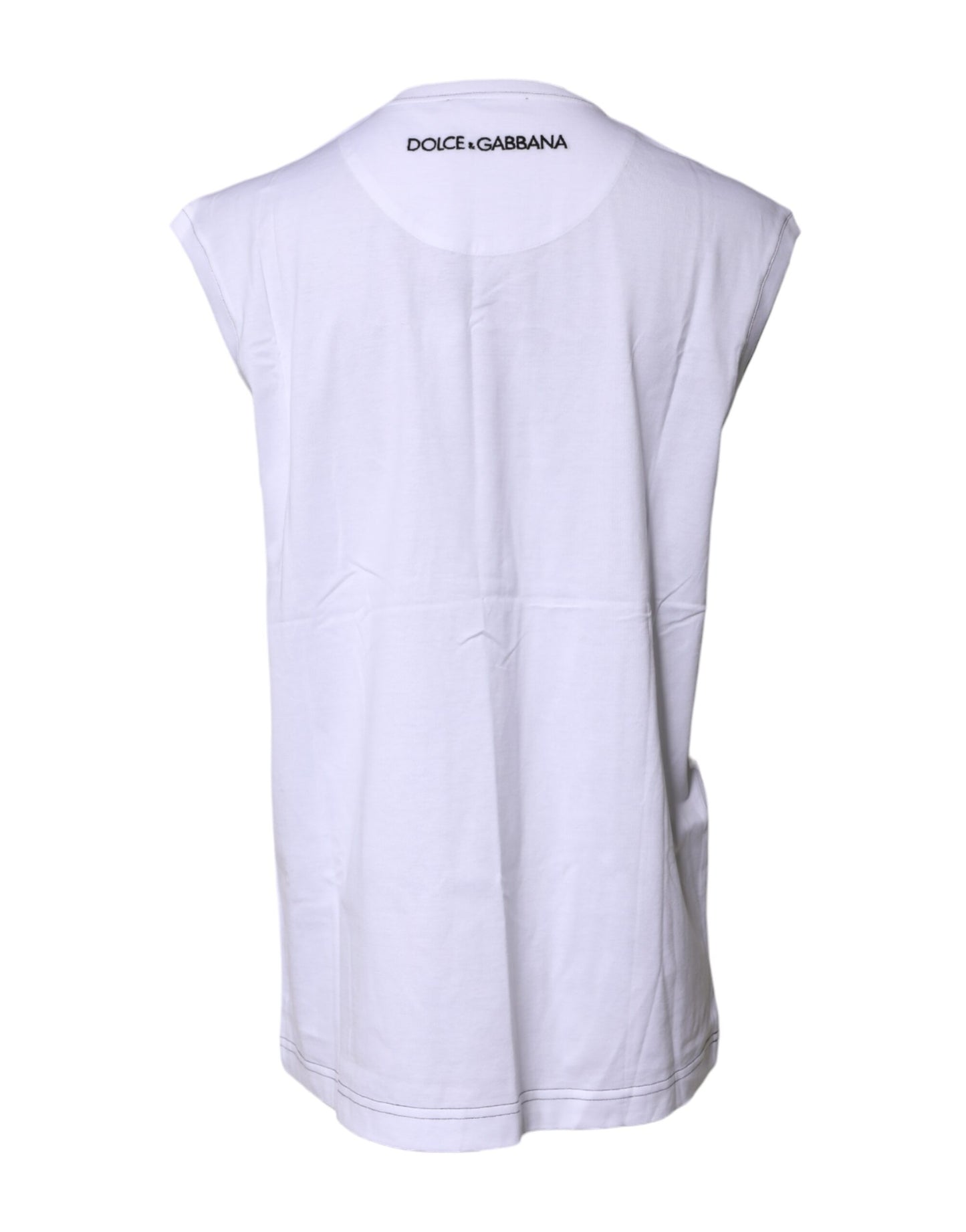 Dolce & Gabbana White Cotton Sleeveless Printed Tank T-shirt