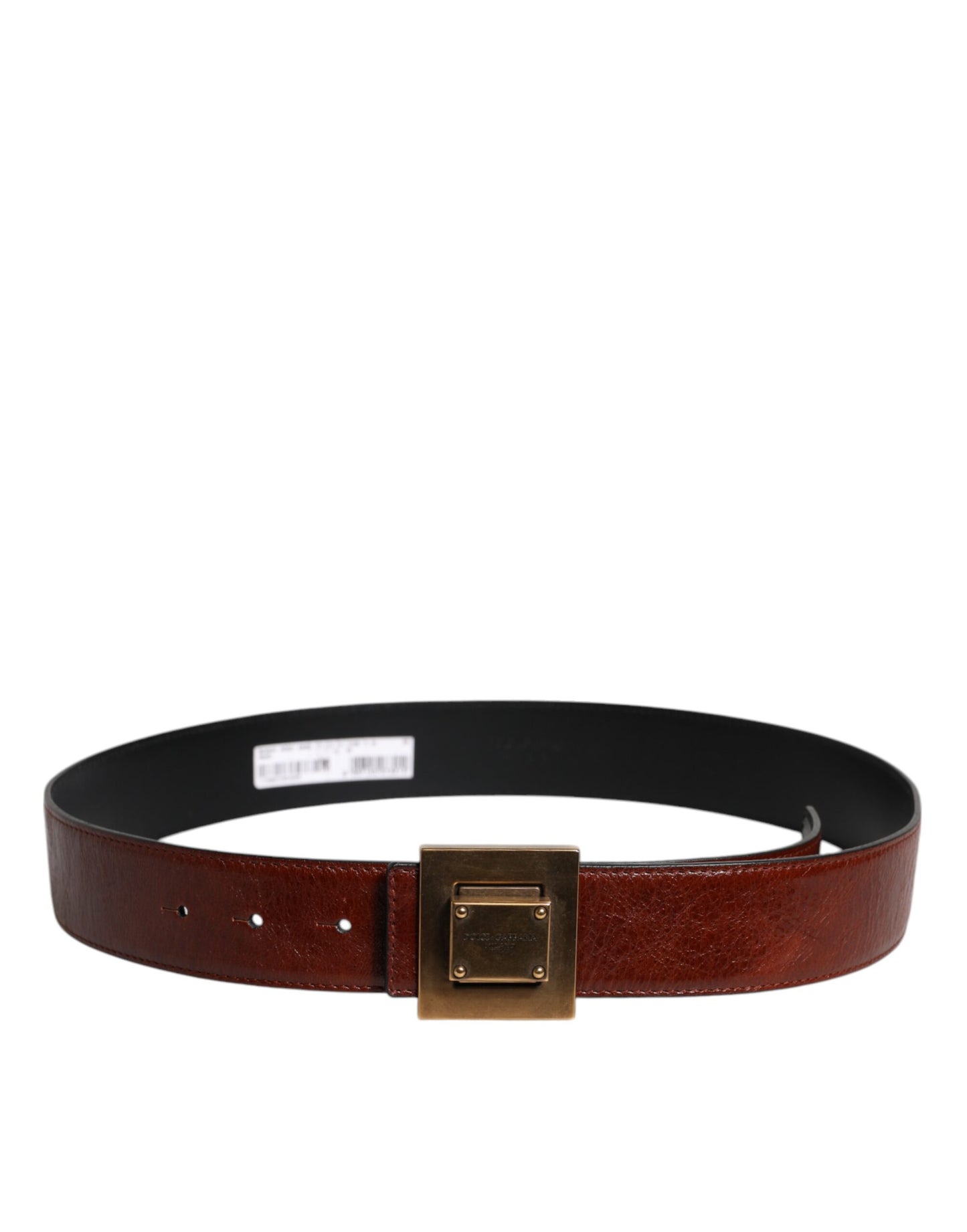 Dolce & Gabbana Dark Brown Leather Gold Metal Buckle Belt