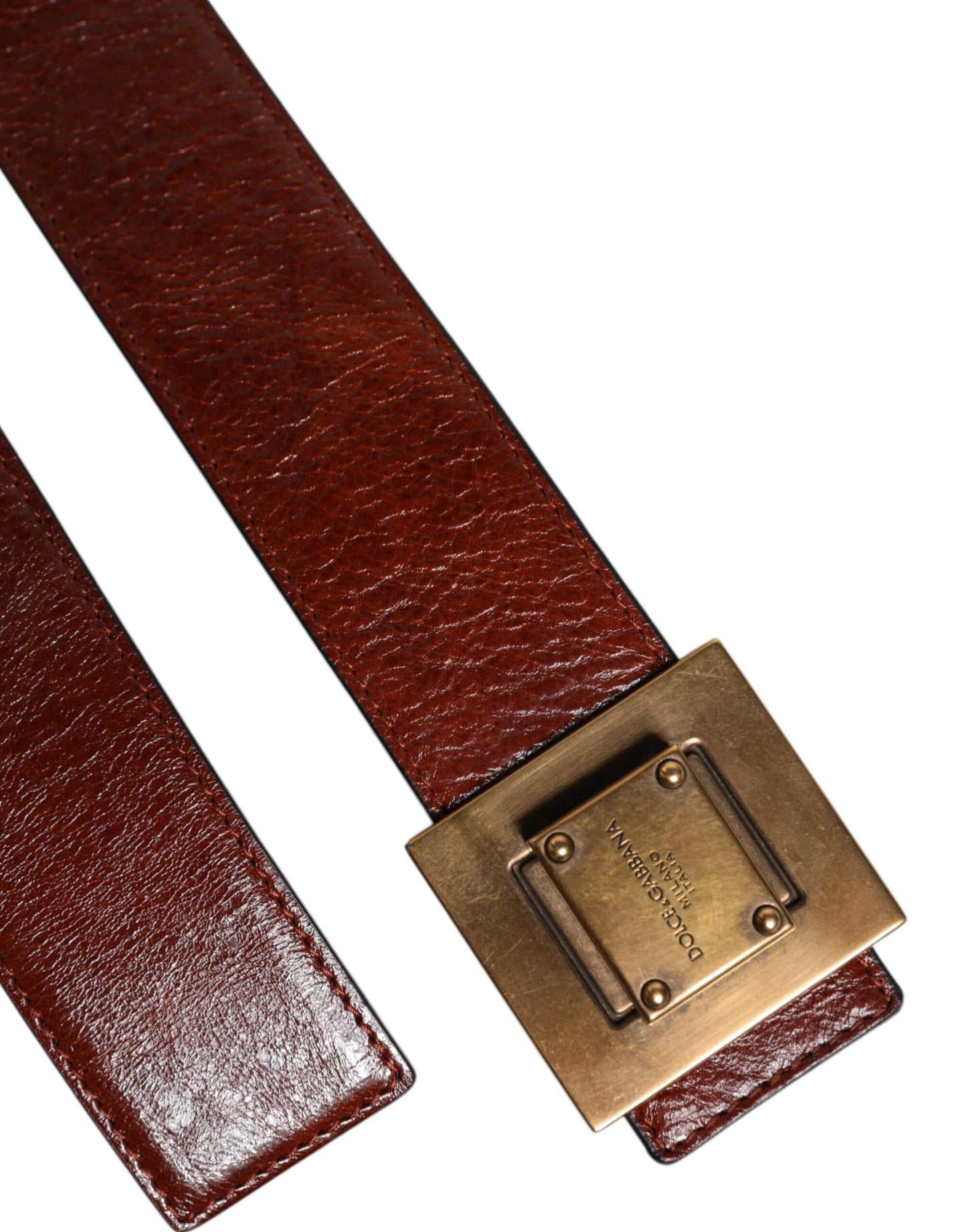 Dolce & Gabbana Dark Brown Leather Gold Metal Buckle Belt