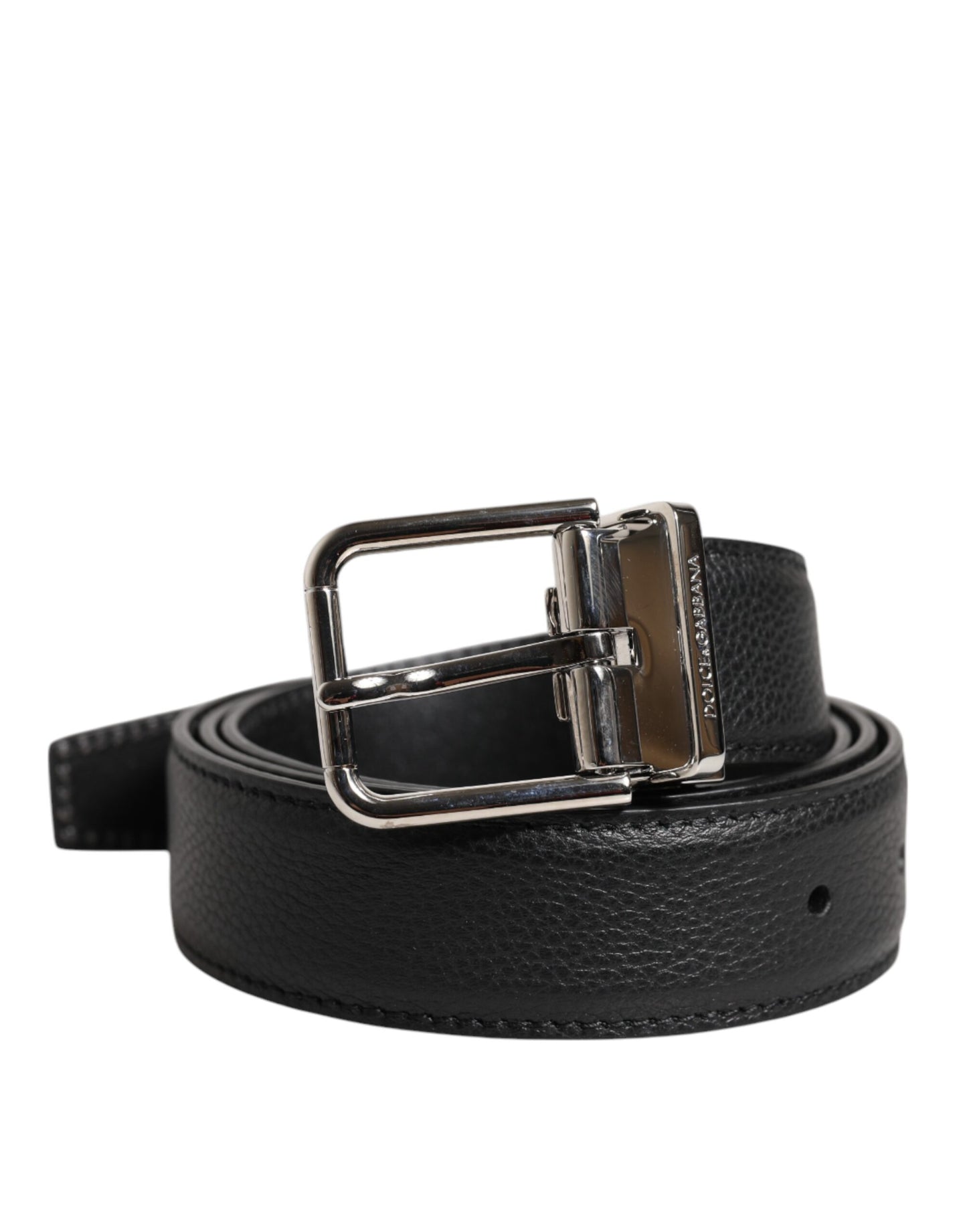 Dolce & Gabbana Black Leather Silver Metal Buckle Belt