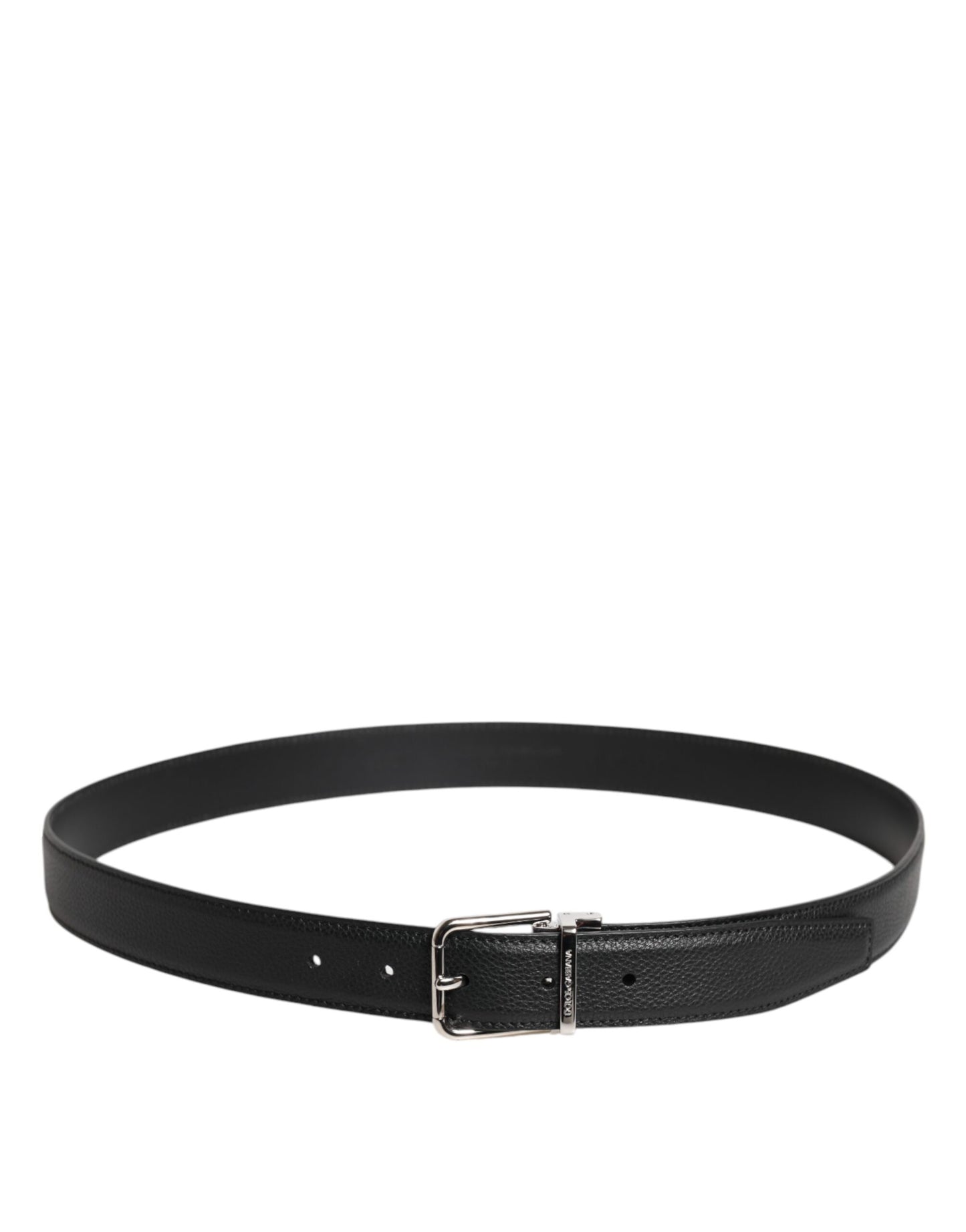 Dolce & Gabbana Black Leather Silver Metal Buckle Belt