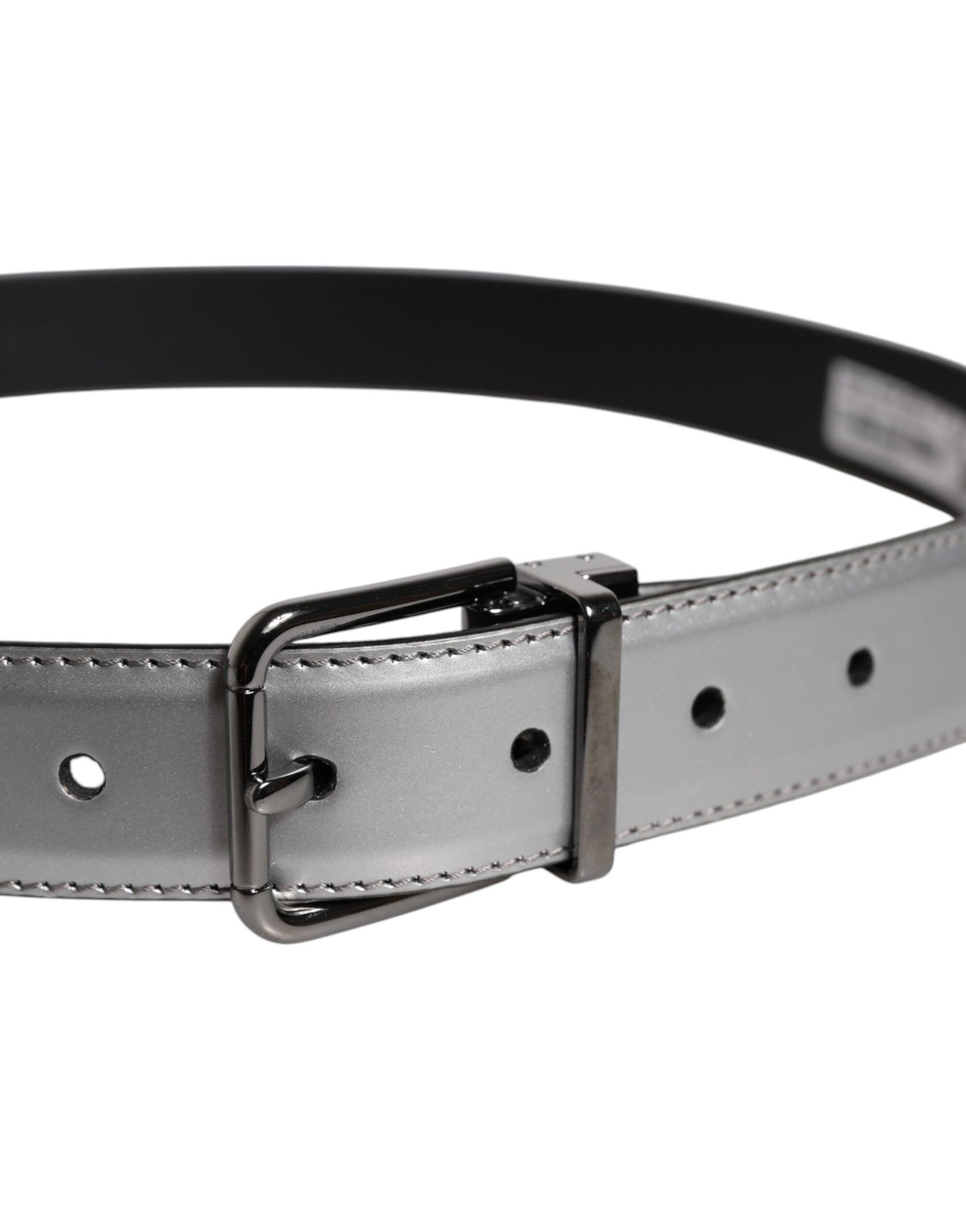 Dolce & Gabbana Silver Leather Classic Metal Logo Buckle Belt