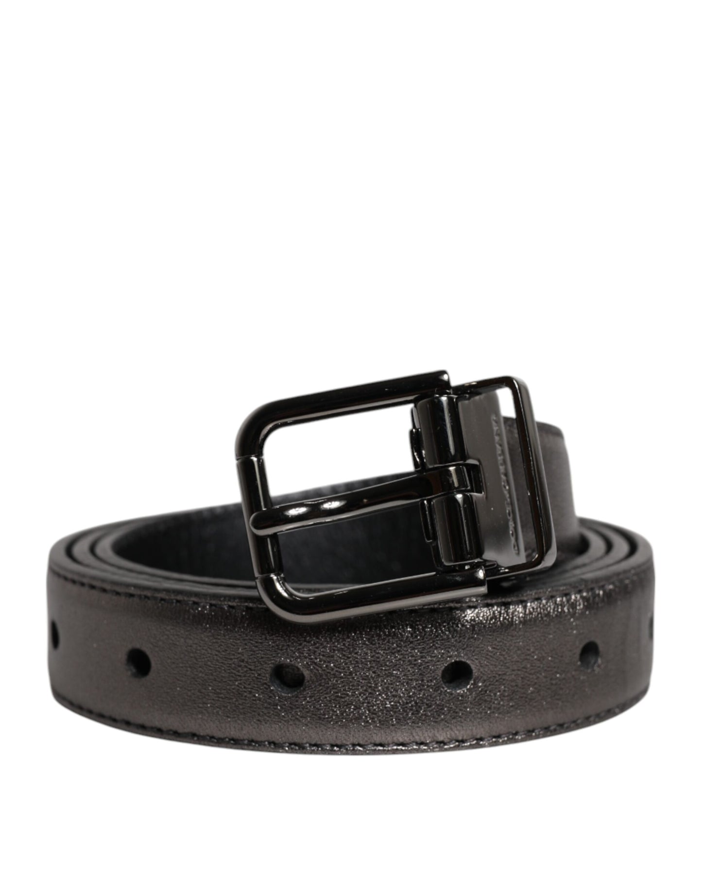 Dolce & Gabbana Black Leather Classic Metal Logo Buckle Belt