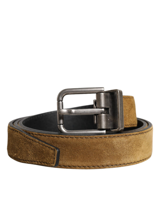 Dolce & Gabbana Brown Velvet Leather Logo Buckle Belt