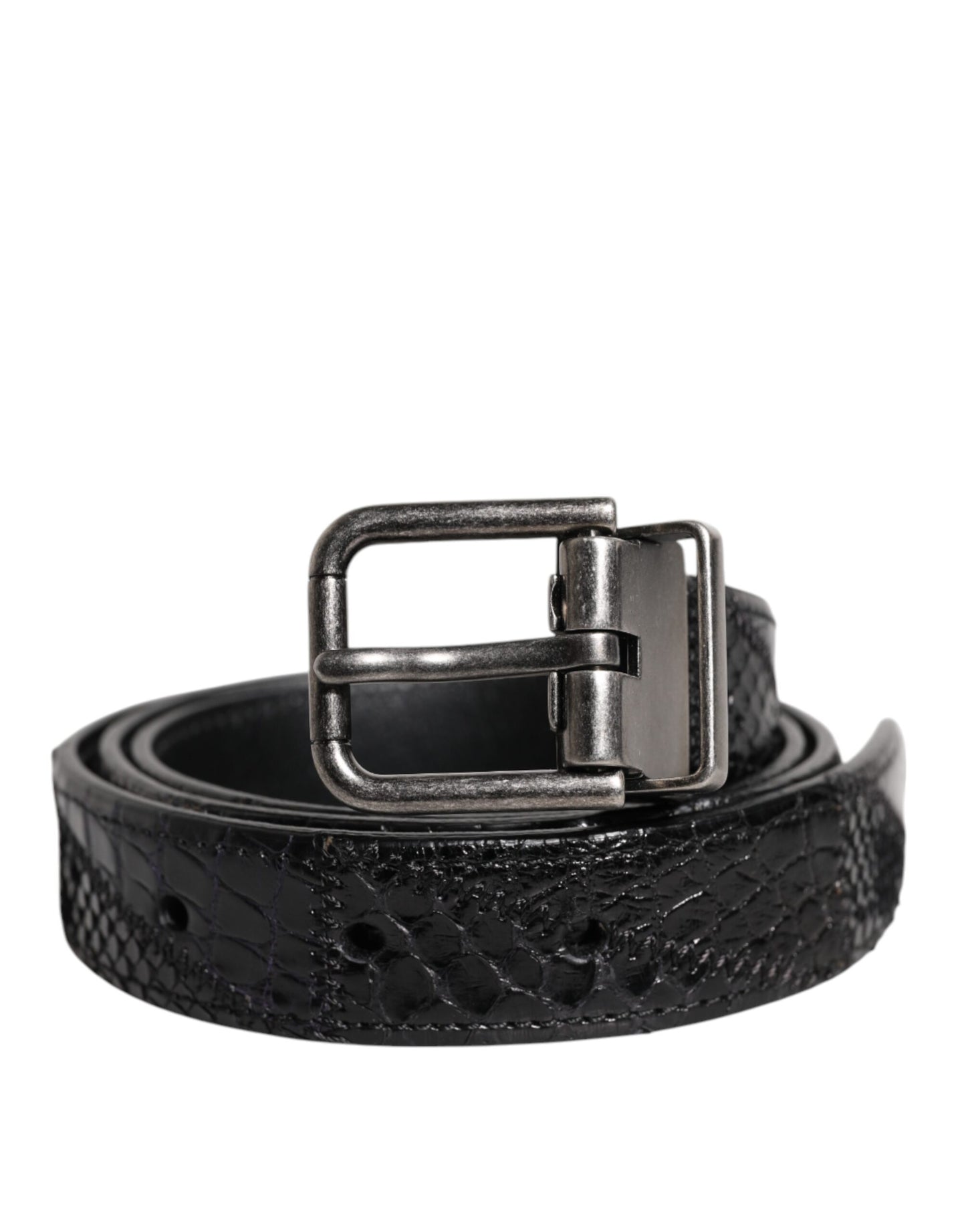 Dolce & Gabbana Black Exotic Leather Metal Logo Buckle Belt