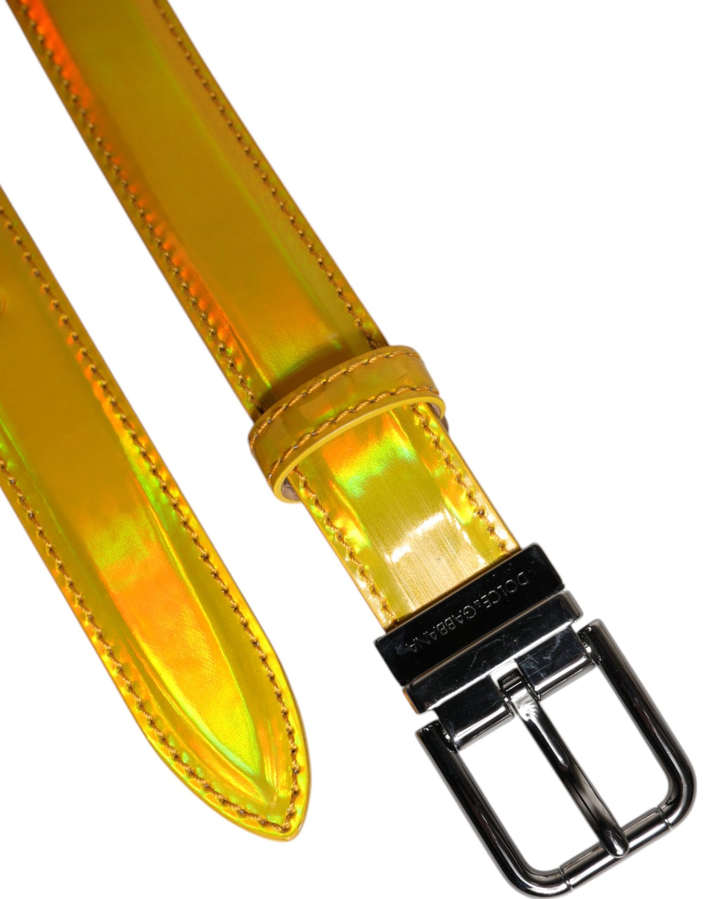 Dolce & Gabbana Metallic Yellow Leather Metal Logo Buckle Belt