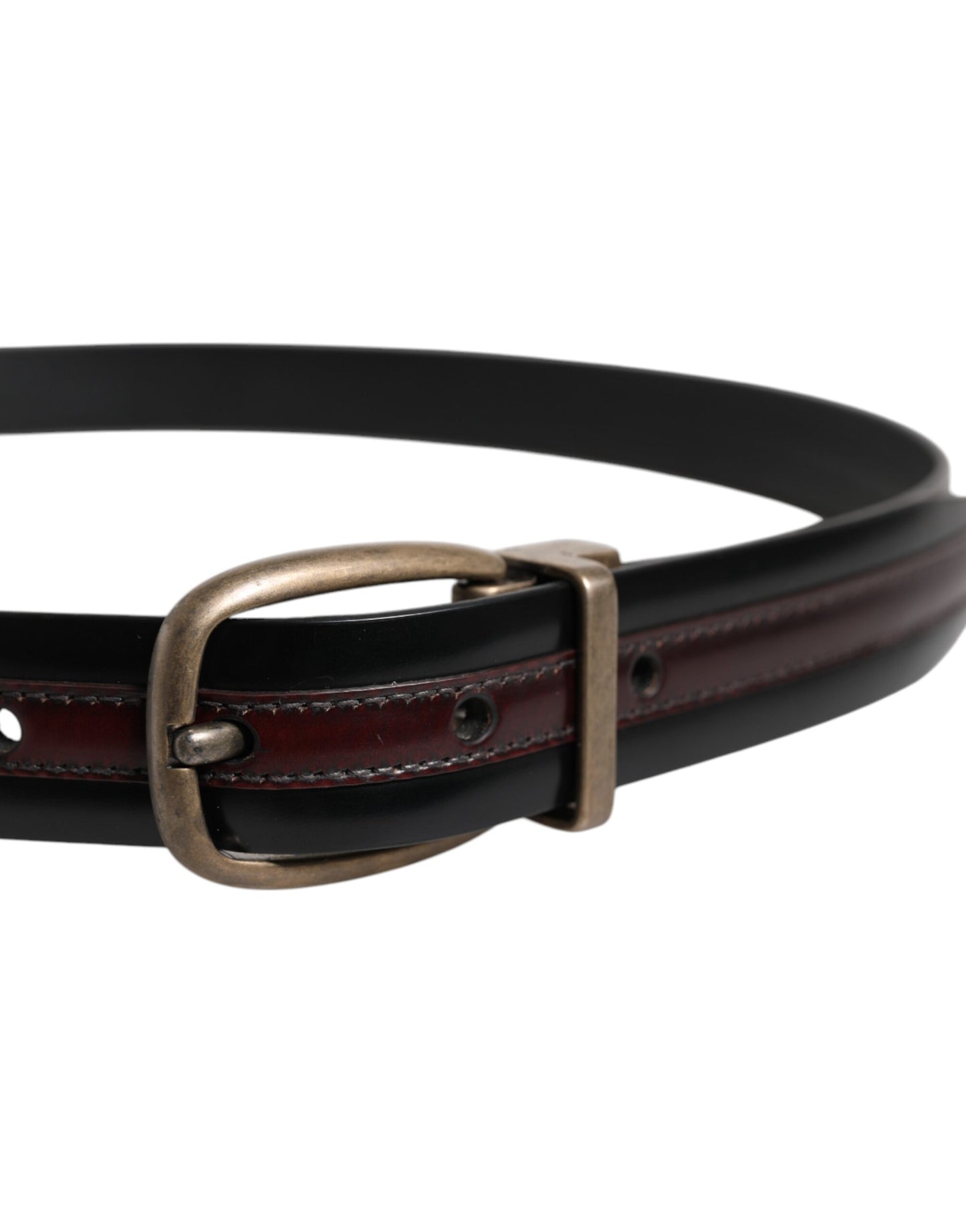Dolce & Gabbana Black Burgundy Calfskin Metal Logo Buckle Belt