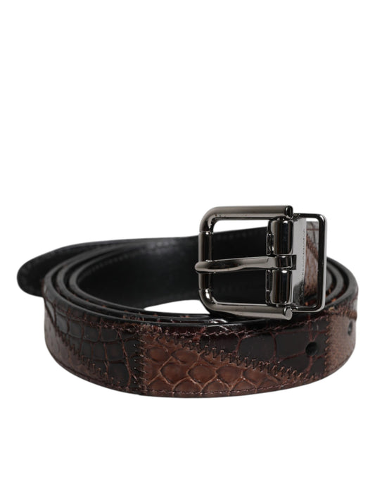 Dolce & Gabbana Brown Exotic Leather Metal Logo Buckle Belt