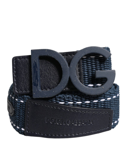 Dolce & Gabbana Blue White Cotton DG Logo Metal Buckle Belt