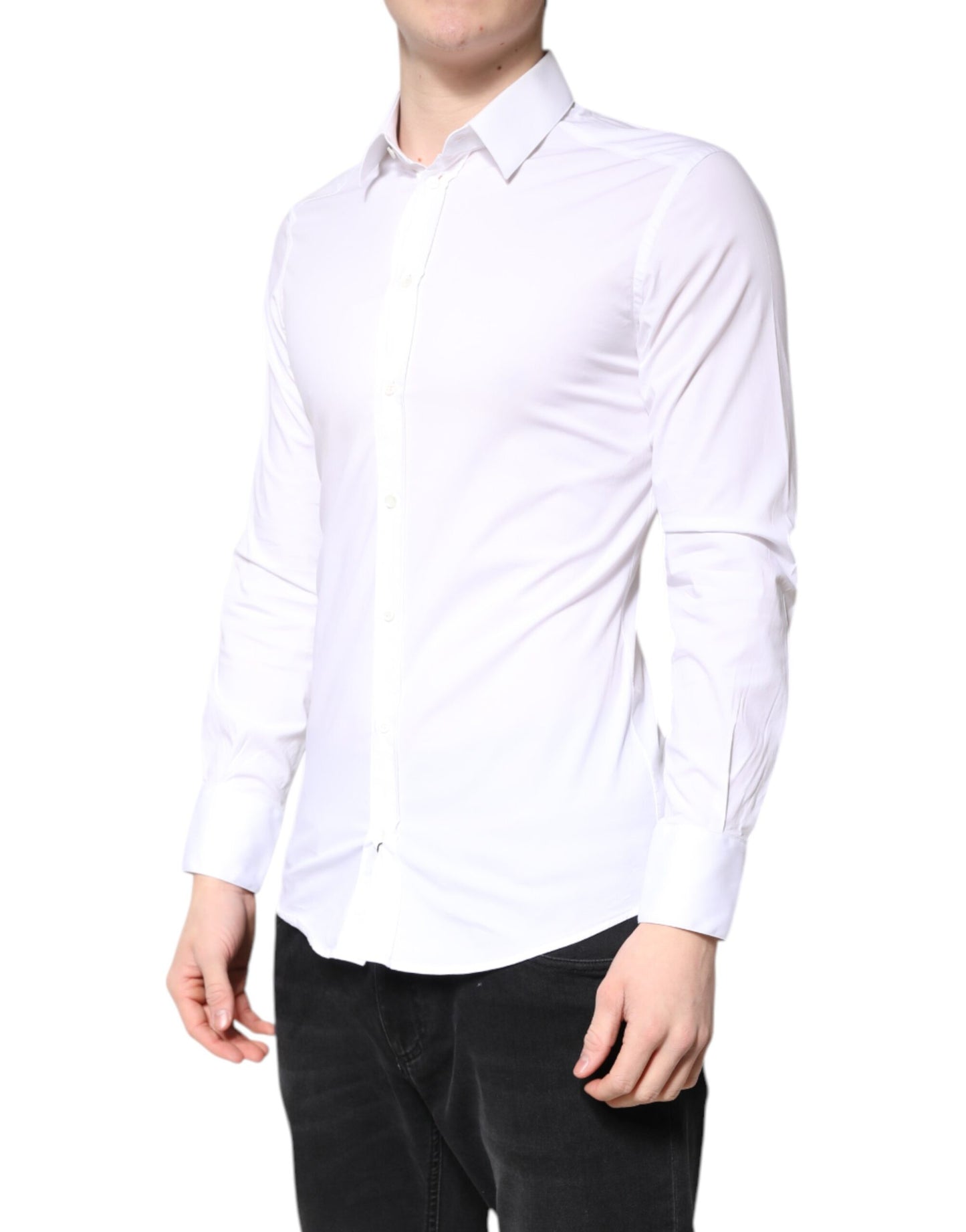 Dolce & Gabbana White Cotton GOLD Dress Formal Collared Shirt