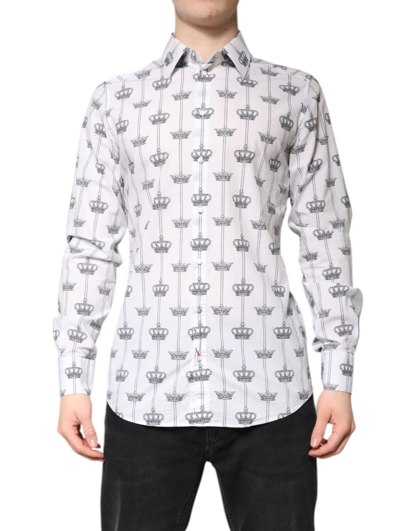 Dolce & Gabbana White Crown Cotton GOLD Formal Dress Shirt