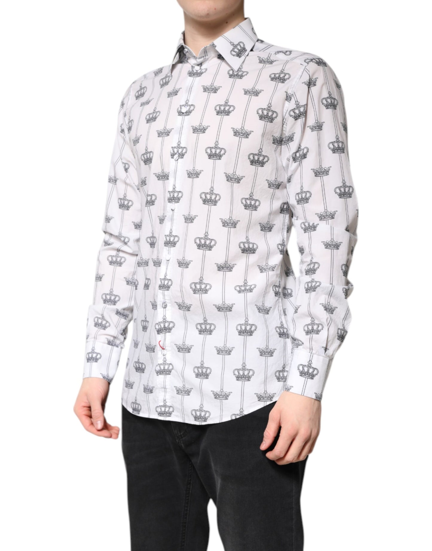 Dolce & Gabbana White Crown Cotton GOLD Formal Dress Shirt