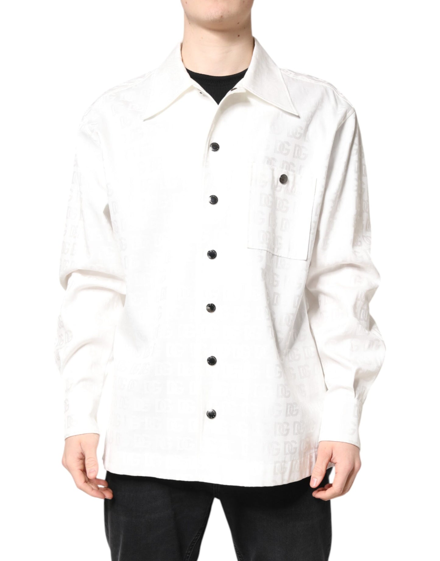 Dolce & Gabbana White DG Monogram Cotton Button Down Shirt