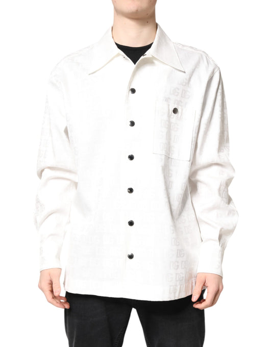 Dolce & Gabbana White DG Monogram Cotton Button Down Shirt