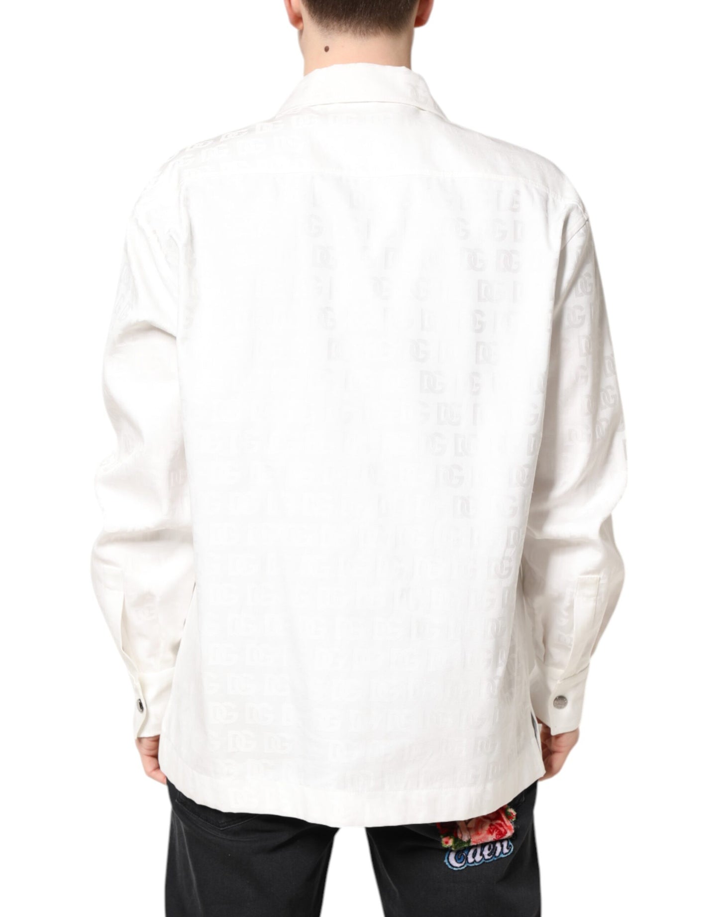 Dolce & Gabbana White DG Monogram Cotton Button Down Shirt