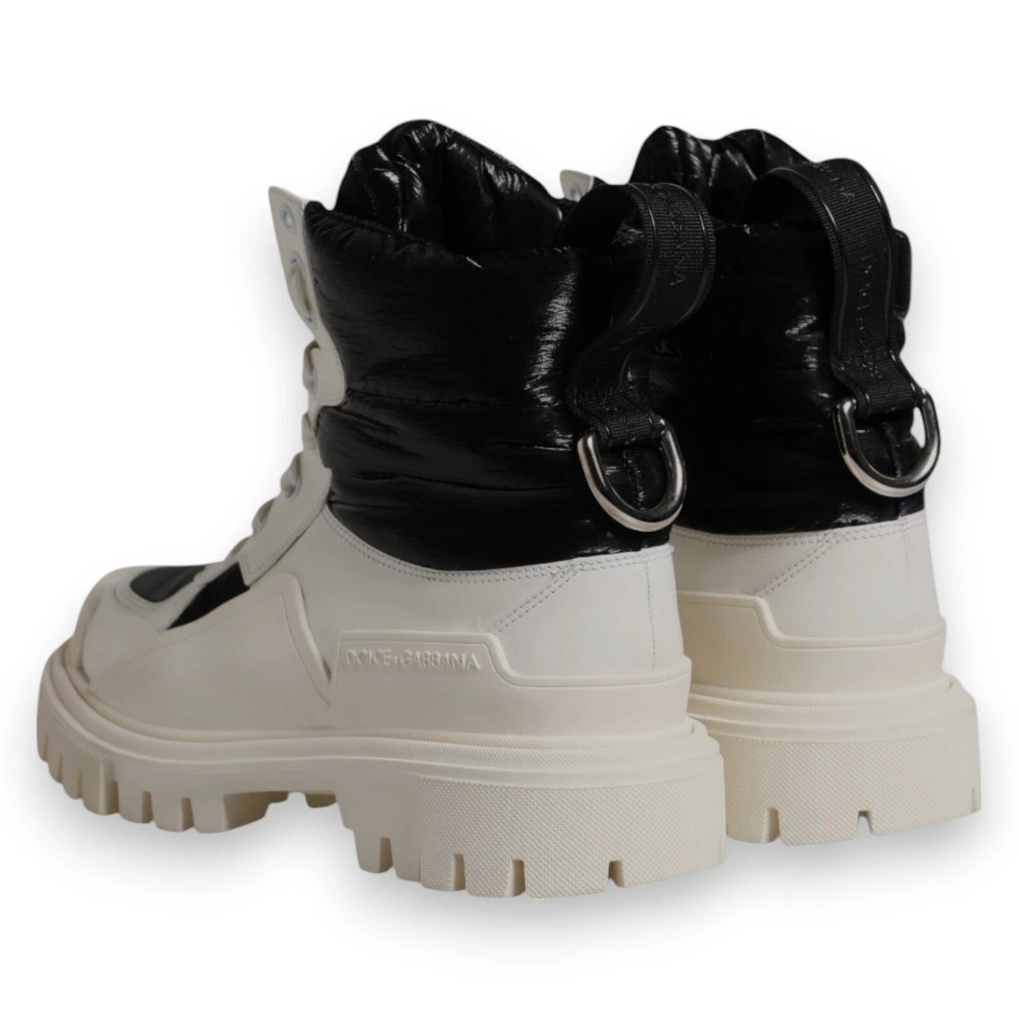 Dolce & Gabbana White Padded Mid Calf Lace Up Boots Shoes