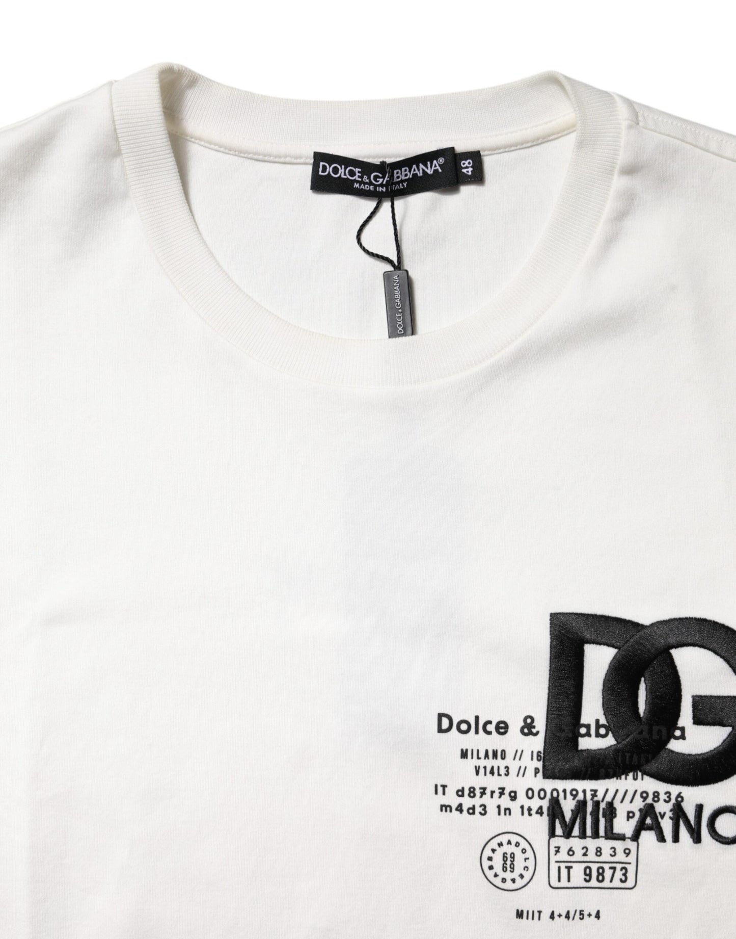 Dolce & Gabbana White Cotton DG Embroidery Round Neck T-shirt