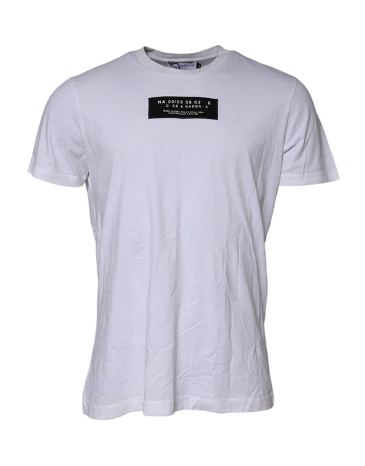 Dolce & Gabbana White Cotton Logo Patch Crew Neck T-shirt