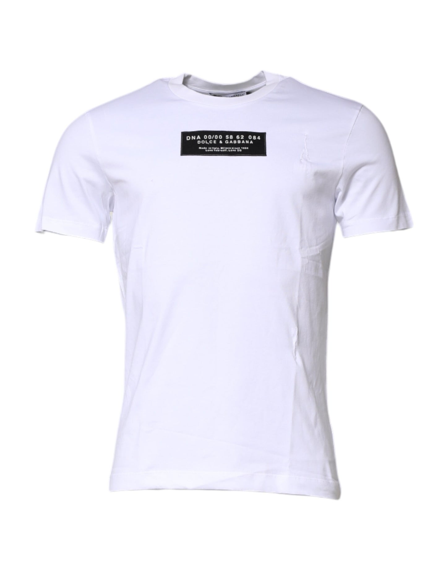Dolce & Gabbana White Cotton Logo Patch Crew Neck T-shirt