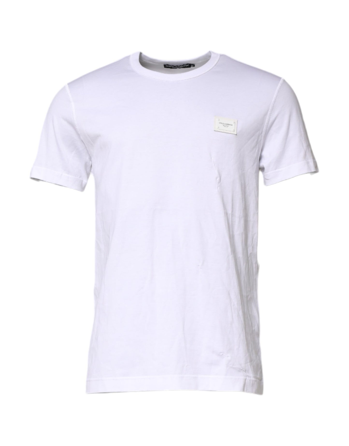 Dolce & Gabbana White Cotton Logo Plaque Round Neck T-shirt