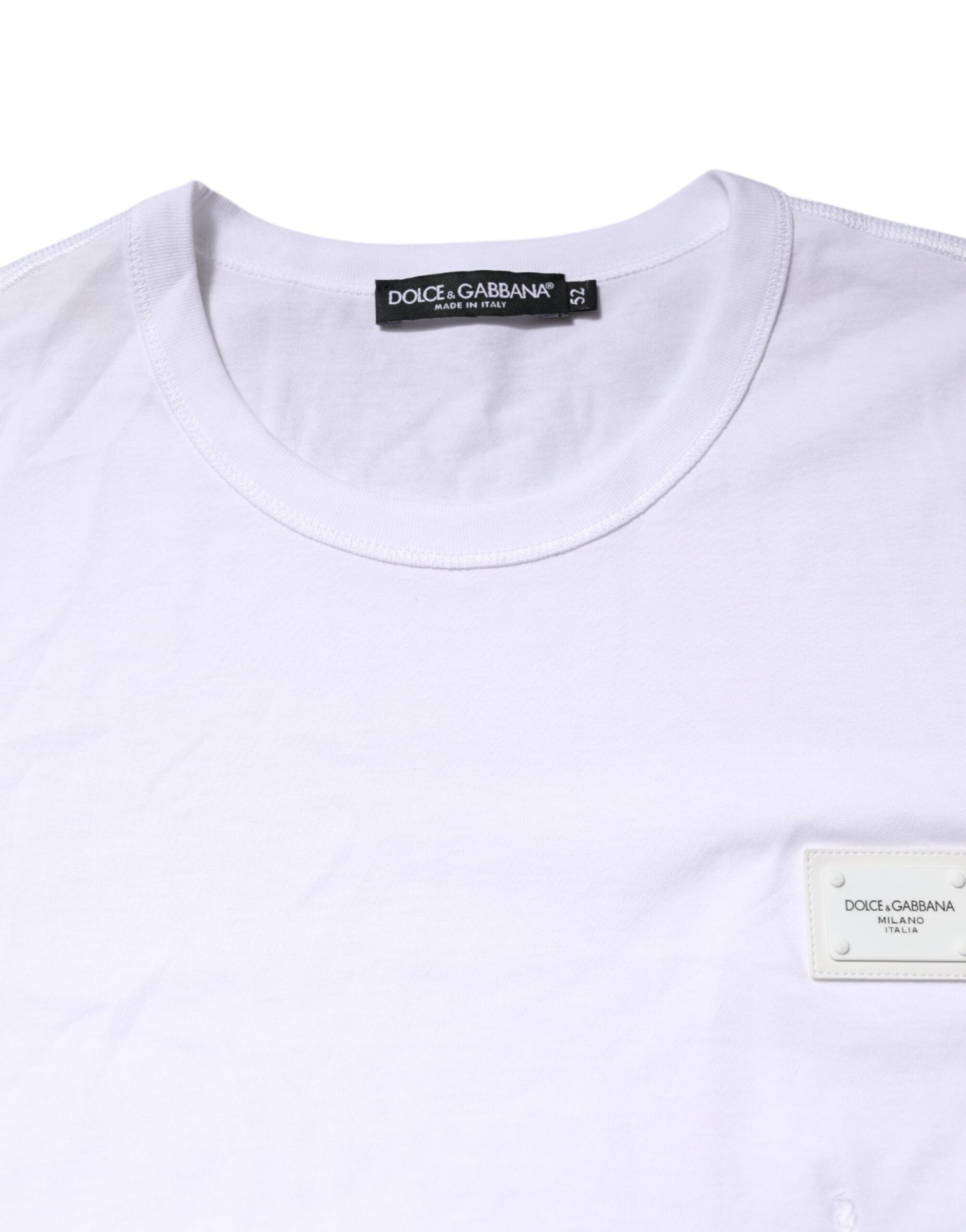 Dolce & Gabbana White Cotton Logo Plaque Round Neck T-shirt
