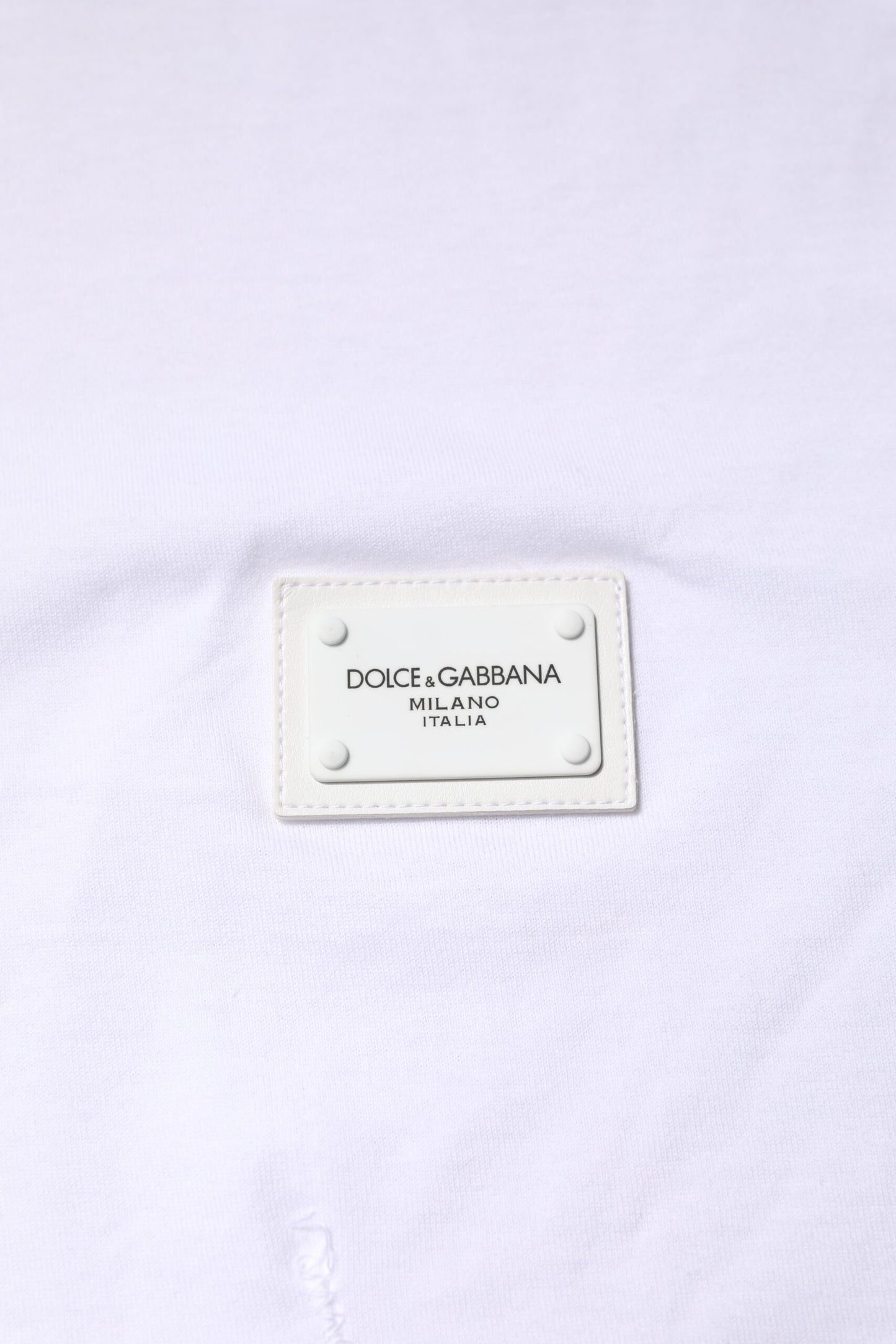 Dolce & Gabbana White Cotton Logo Plaque Round Neck T-shirt