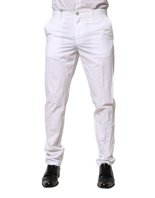 Dolce & Gabbana White Cotton Dress Slim Formal Pants