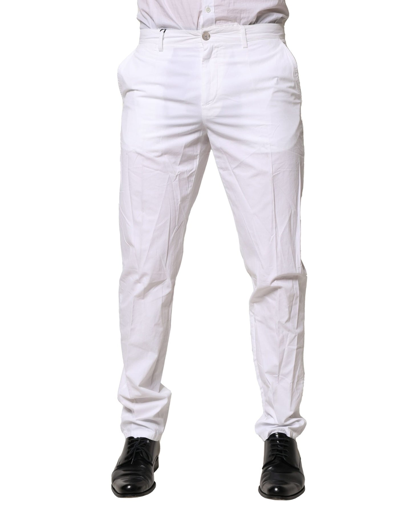 Dolce & Gabbana White Cotton Dress Slim Formal Pants