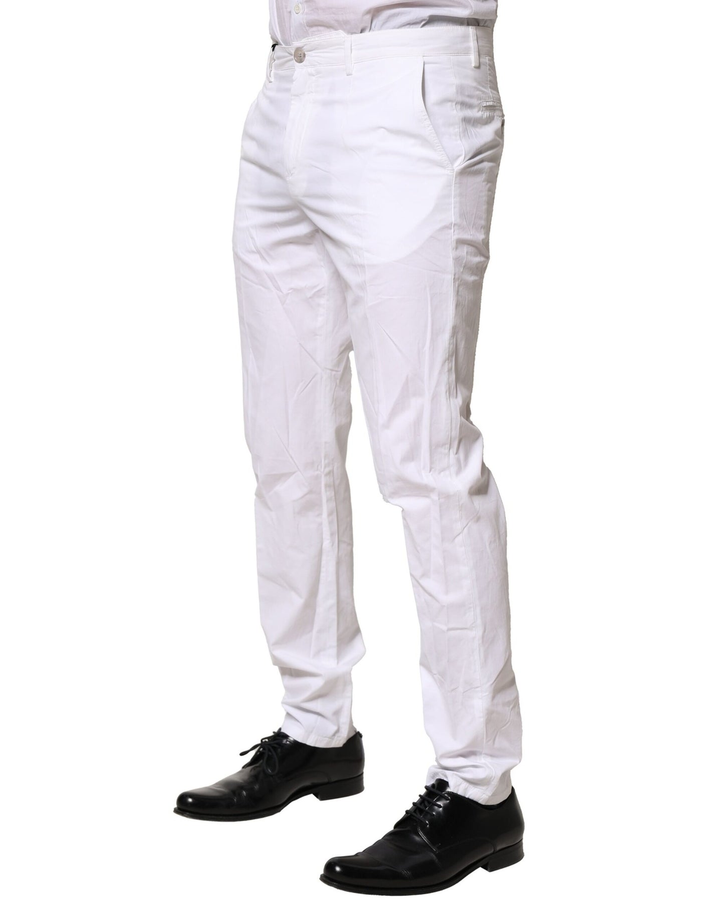 Dolce & Gabbana White Cotton Dress Slim Formal Pants