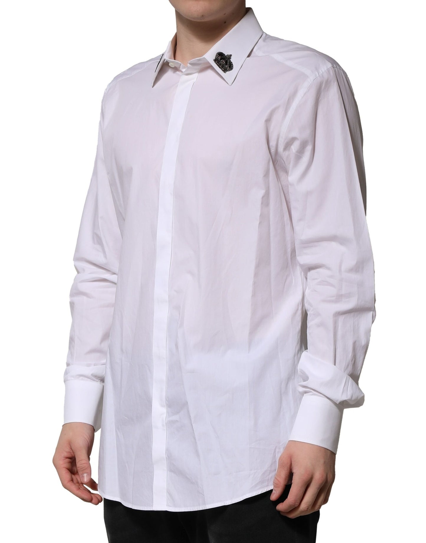 Dolce & Gabbana White GOLD Cotton Crown Dress Formal Shirt