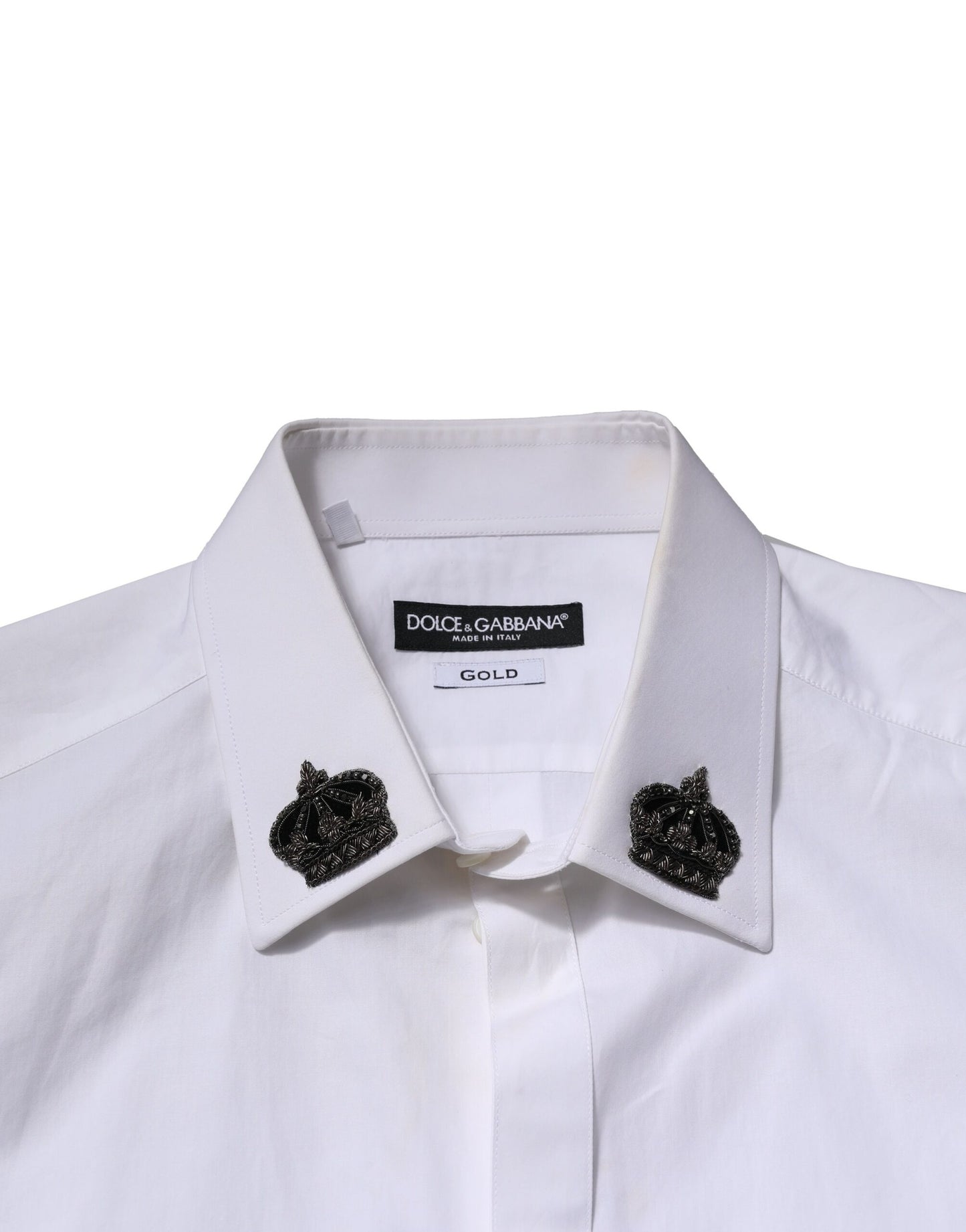 Dolce & Gabbana White GOLD Cotton Crown Dress Formal Shirt