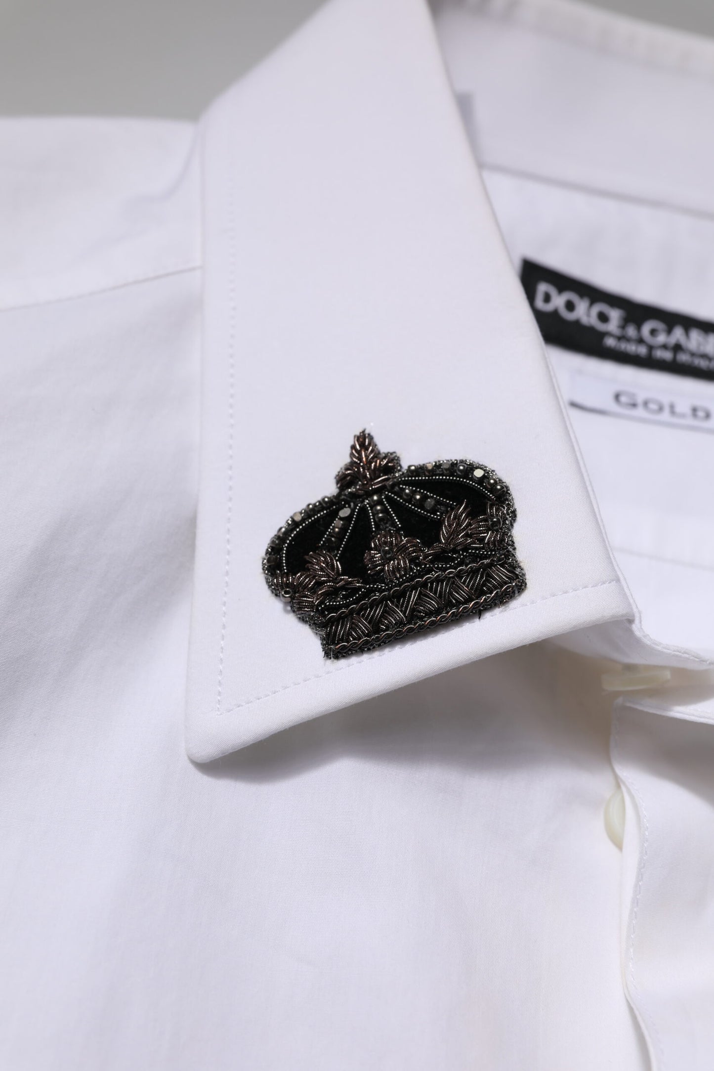 Dolce & Gabbana White GOLD Cotton Crown Dress Formal Shirt