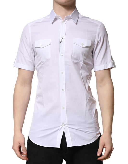Dolce & Gabbana White Cotton GOLD Short Sleeves Casual Shirt