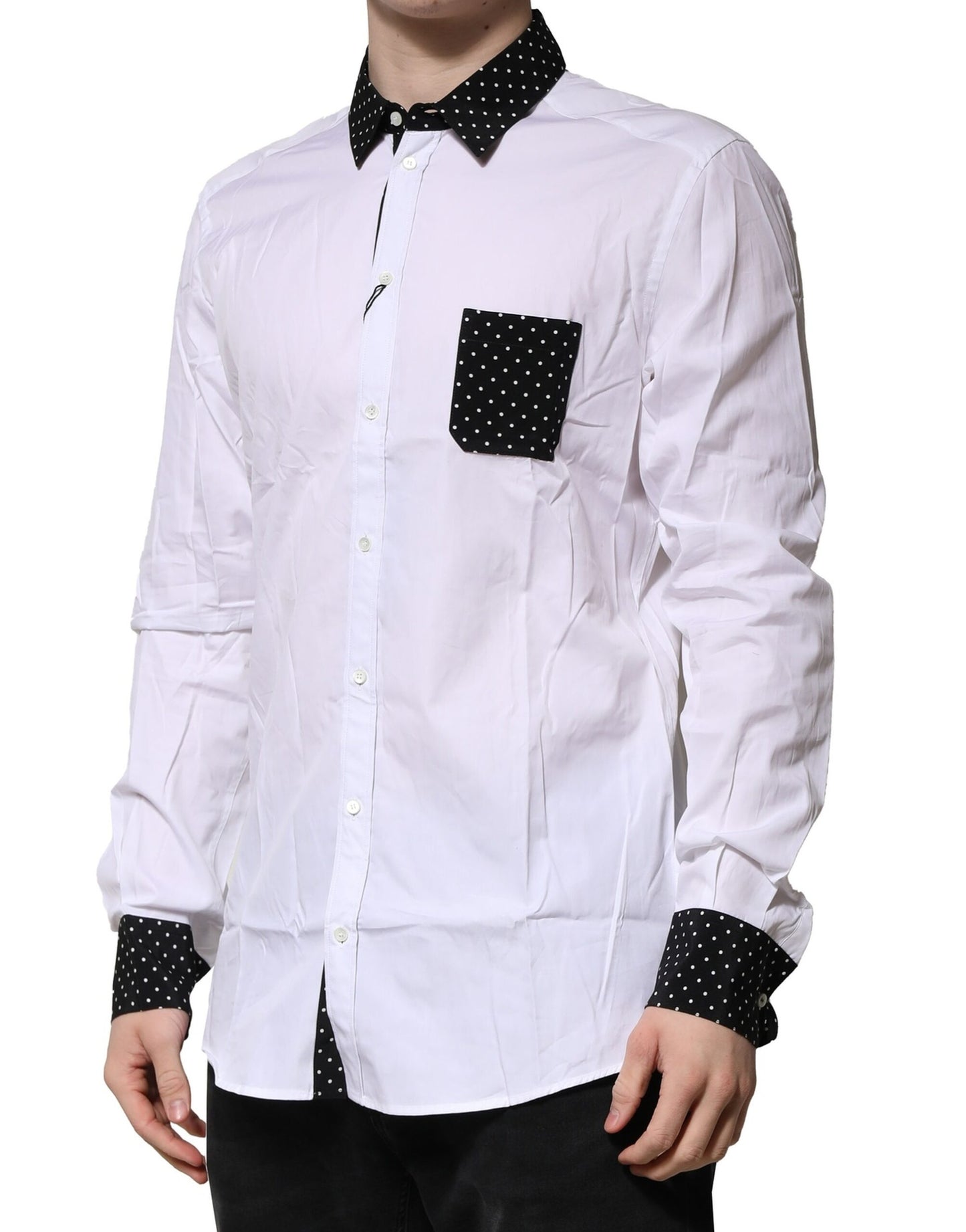 Dolce & Gabbana White Dotted GOLD Men Dress Men Formal Shirt