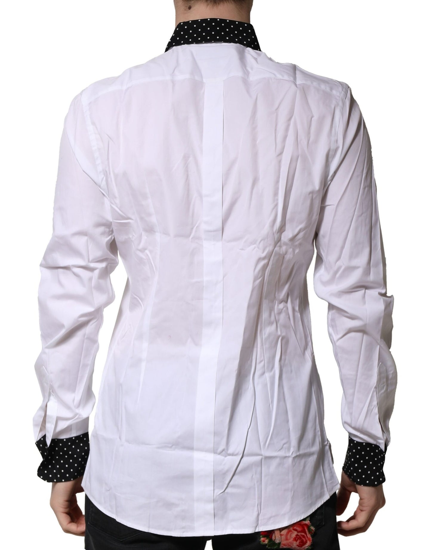 Dolce & Gabbana White Dotted GOLD Men Dress Men Formal Shirt